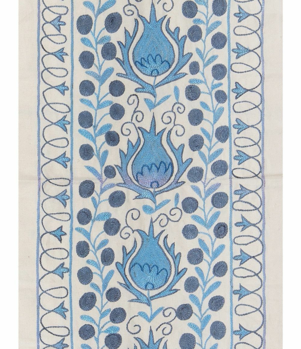 1.7x6.2 Ft Uzbek Suzani Textile Table Runner. Hand Silk Embroidered Wall Hanging photo for sale
