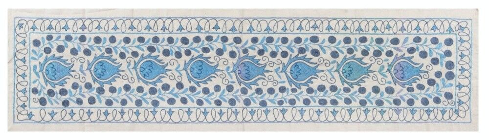 1.7x6.2 Ft Uzbek Suzani Textile Table Runner. Hand Silk Embroidered Wall Hanging photo 322.0