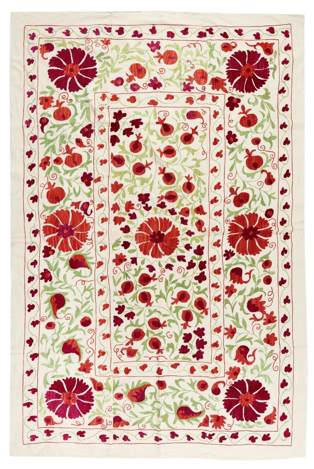 4.6x7 Ft New Uzbek Suzani Textile. Embroidered Cotton & Silk Bed Cover