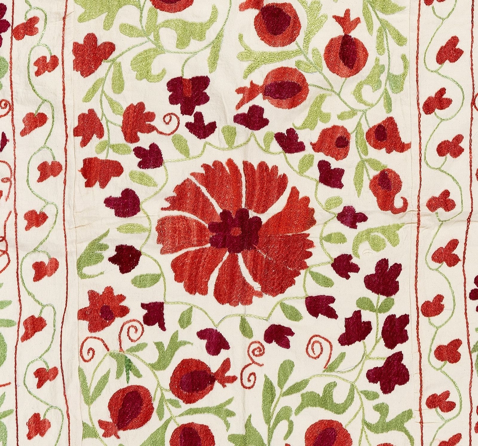 Textile Suzani ouzbek 4,6 x 7 ft, couvre-lit brodé en coton et soie photo Textiles