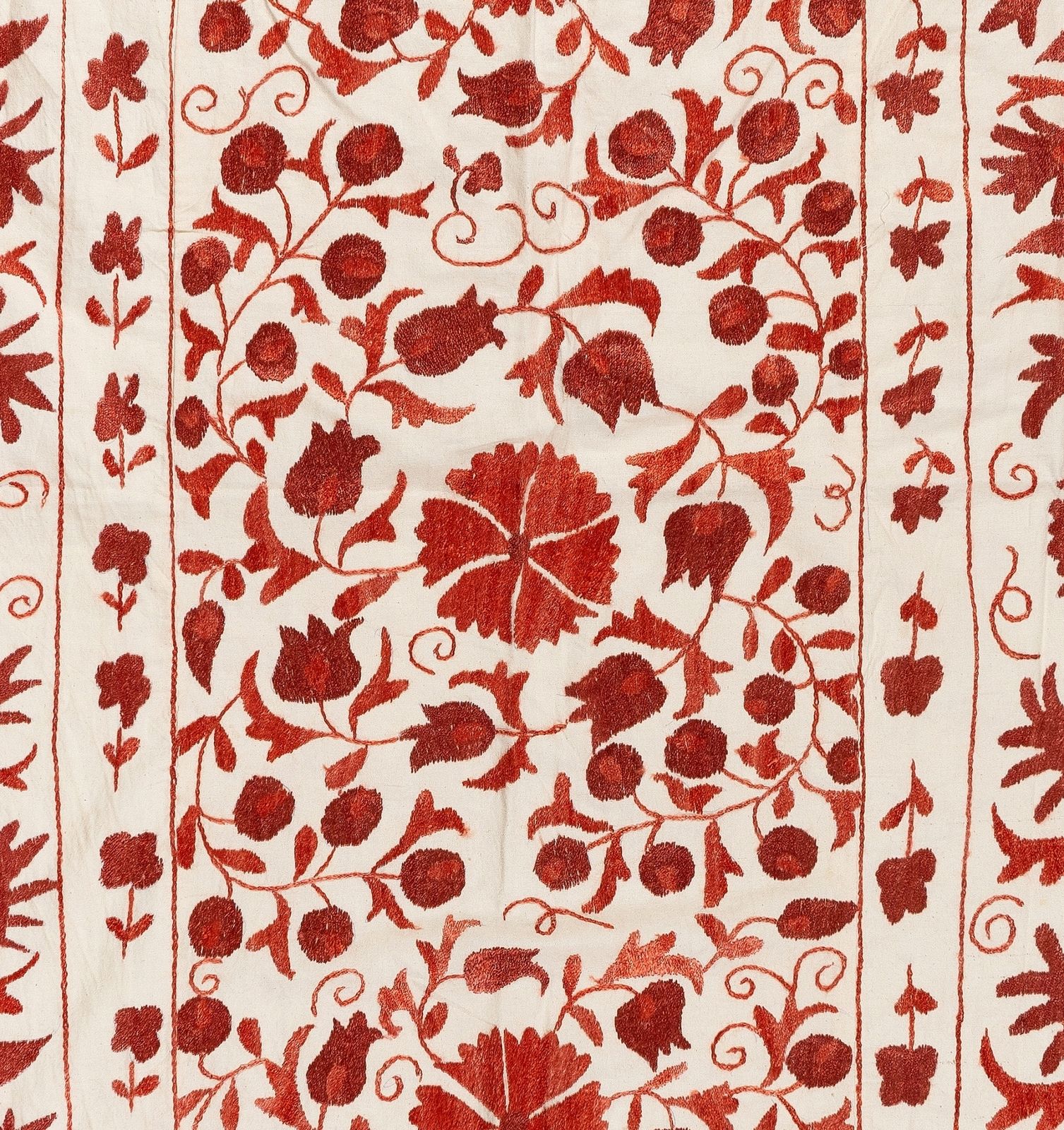 Textile suzani ouzbek, 4,8 x 7 ft - Couvre-lit brodé en coton et soie photo Textiles