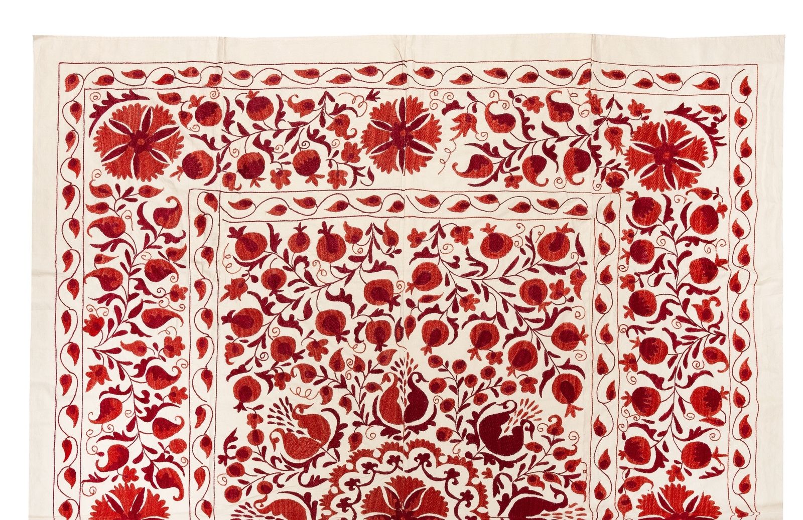 6.5x8 Ft Silk Wall Hanging In Red & Cream, Embroidered Bedspread, New Tablecloth photo furniture