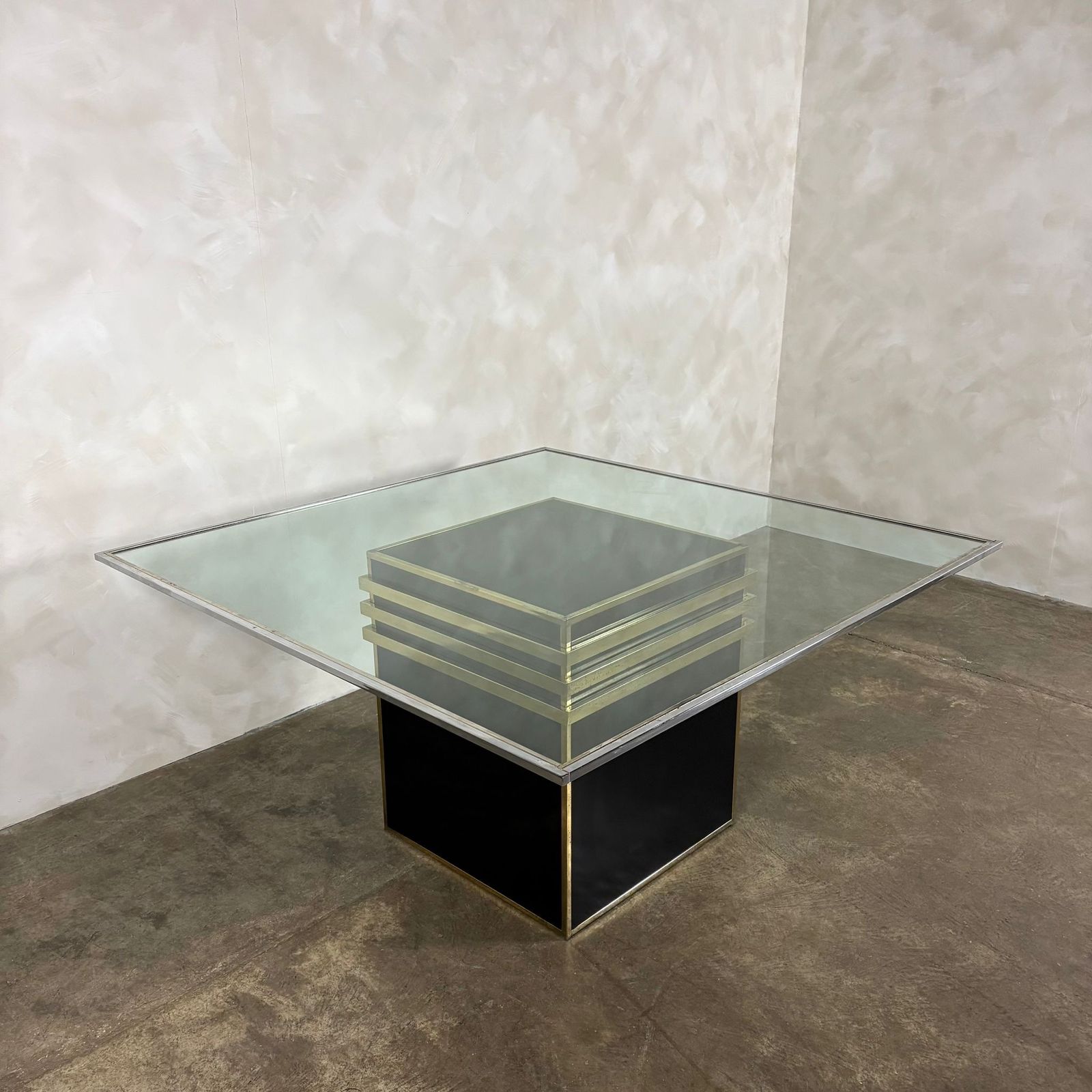 Italian Renato Zevi Dining Table Black Brass Glass Mid Century Retro Mcm photo for sale