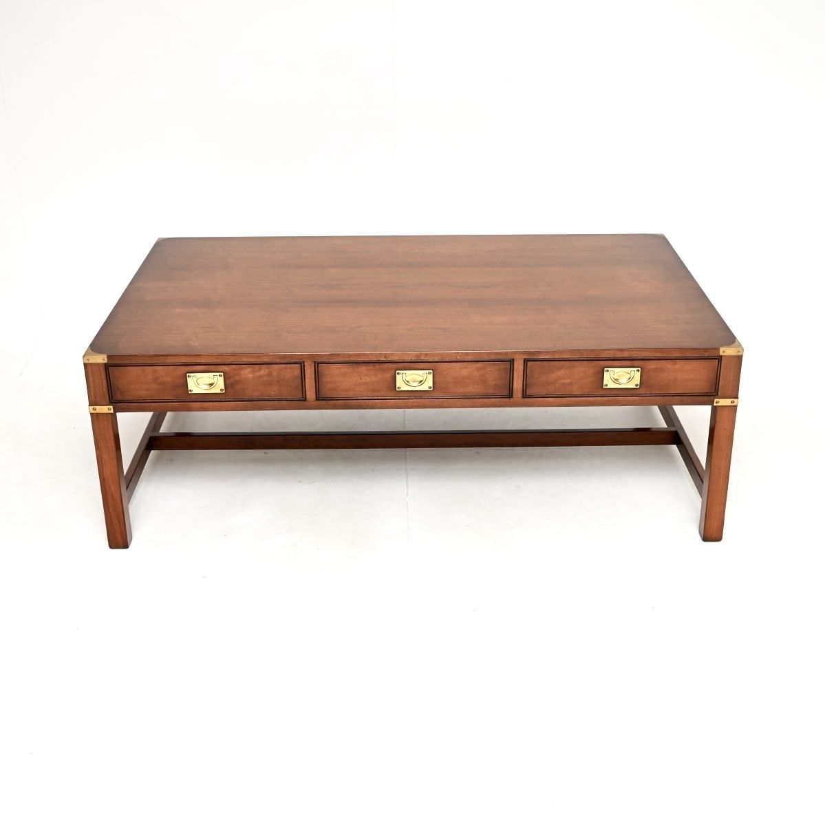 Large Antique Mahogany And Brass Military Campaign Style Coffee Table photo furniture