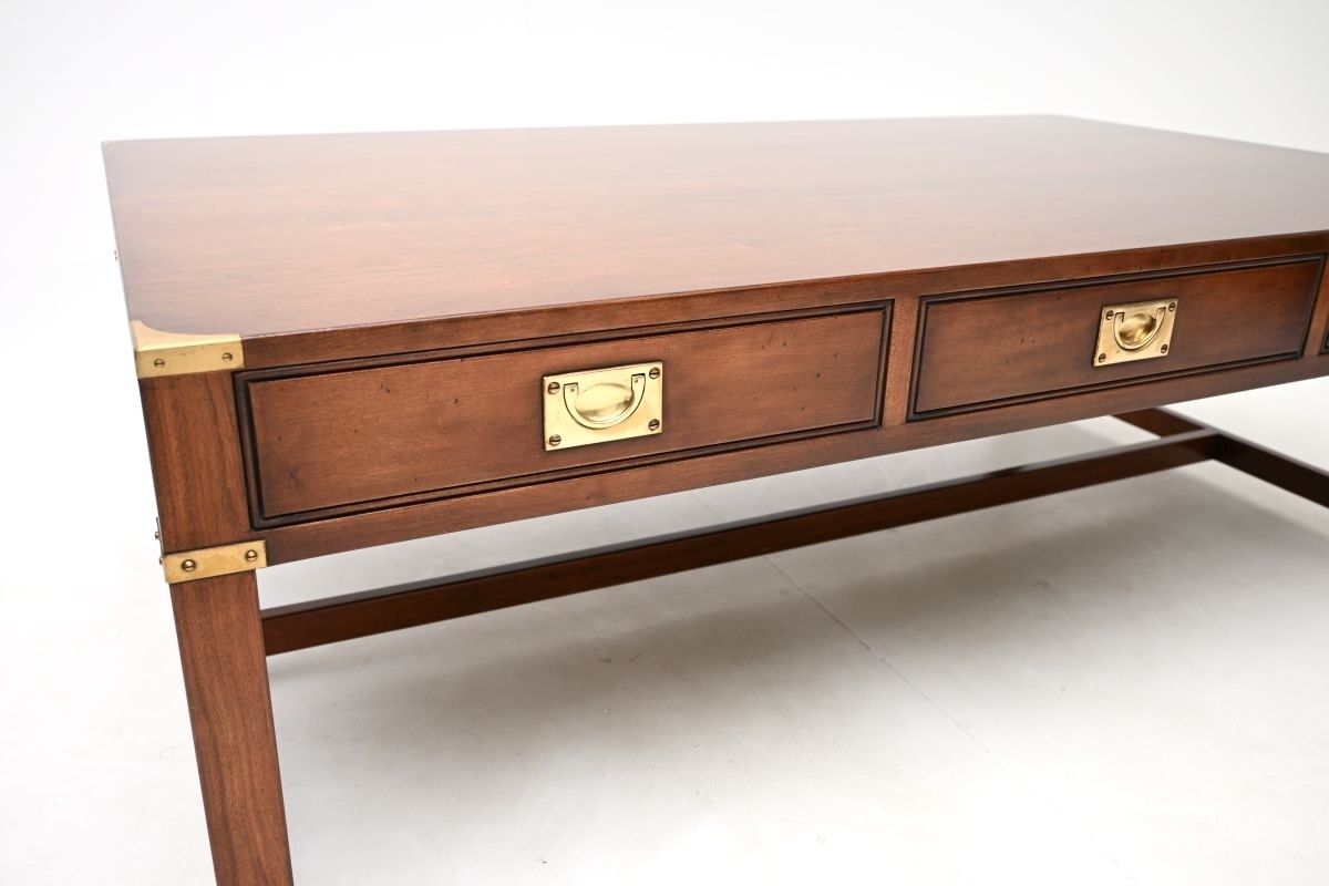 Large Antique Mahogany And Brass Military Campaign Style Coffee Table photo Furniture