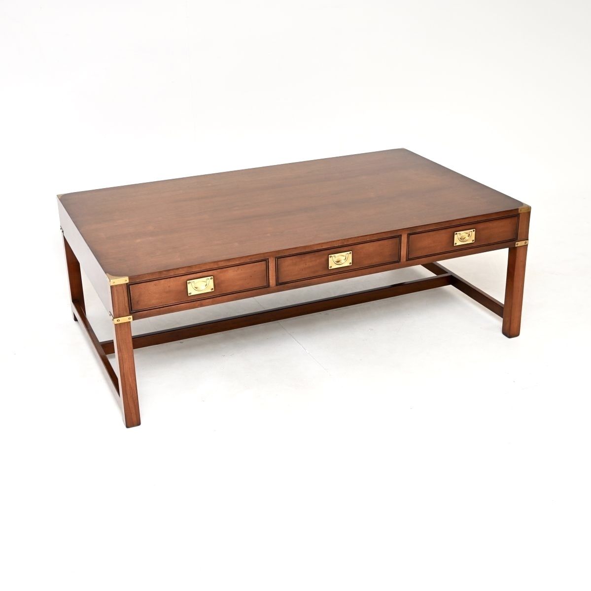 Large Antique Mahogany And Brass Military Campaign Style Coffee Table photo vintage