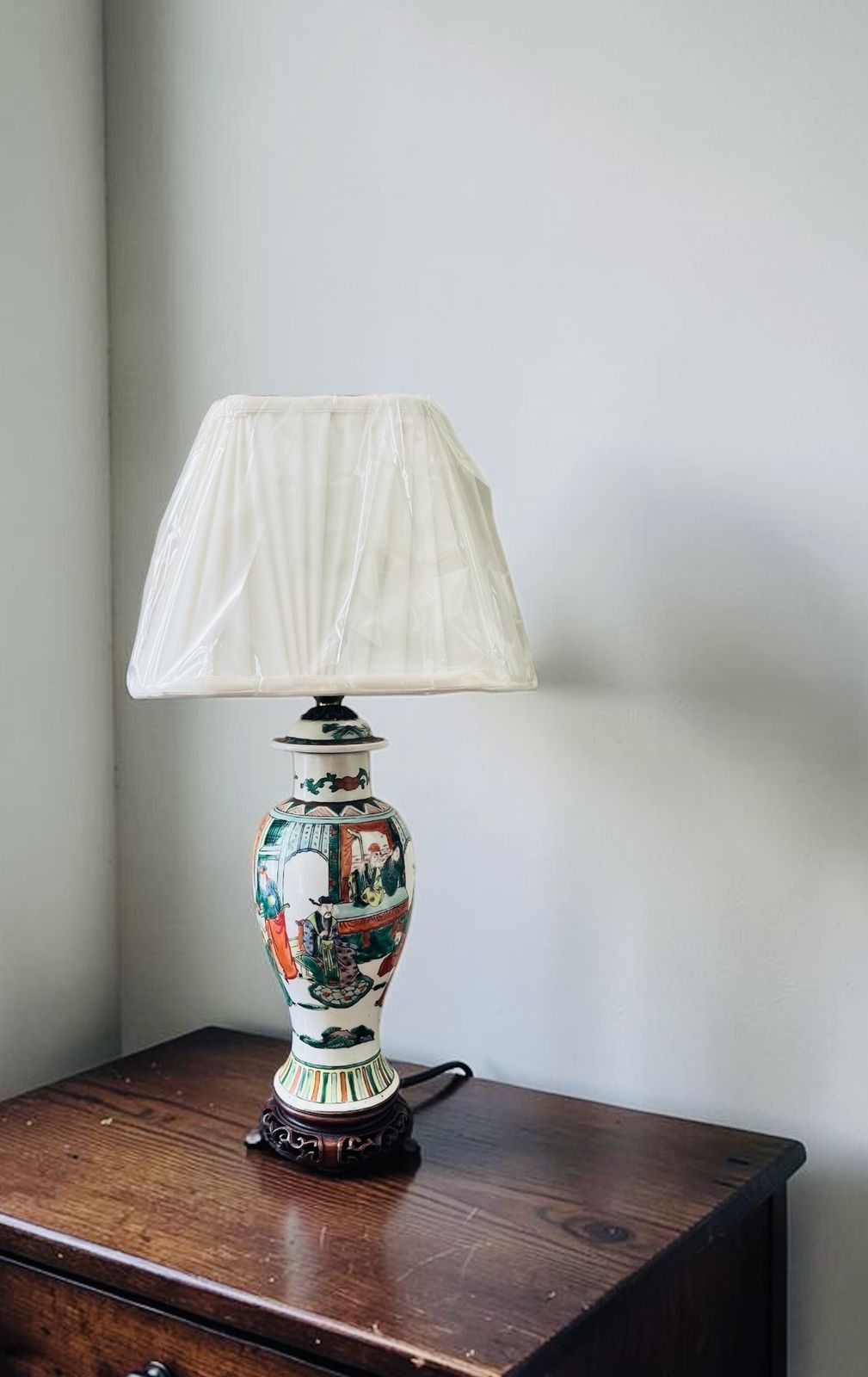 A Late 19th Century Chinese Famille Vert Coloured Lidded Vase Converted As A Lamp