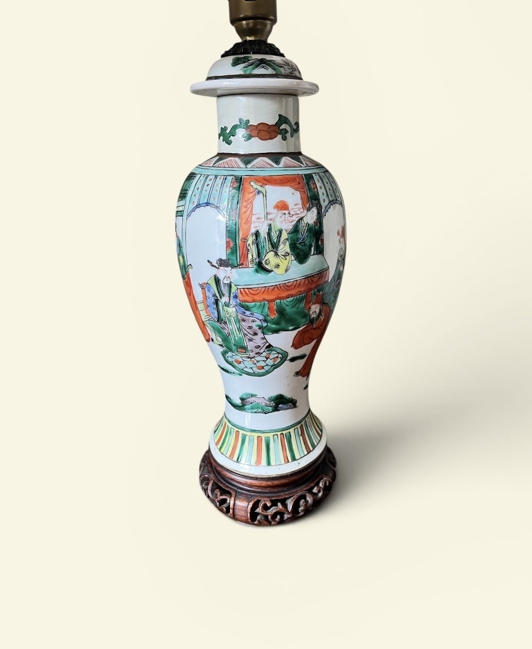 A Late 19th Century Chinese Famille Vert Coloured Lidded Vase Converted As A Lamp photo 625.0
