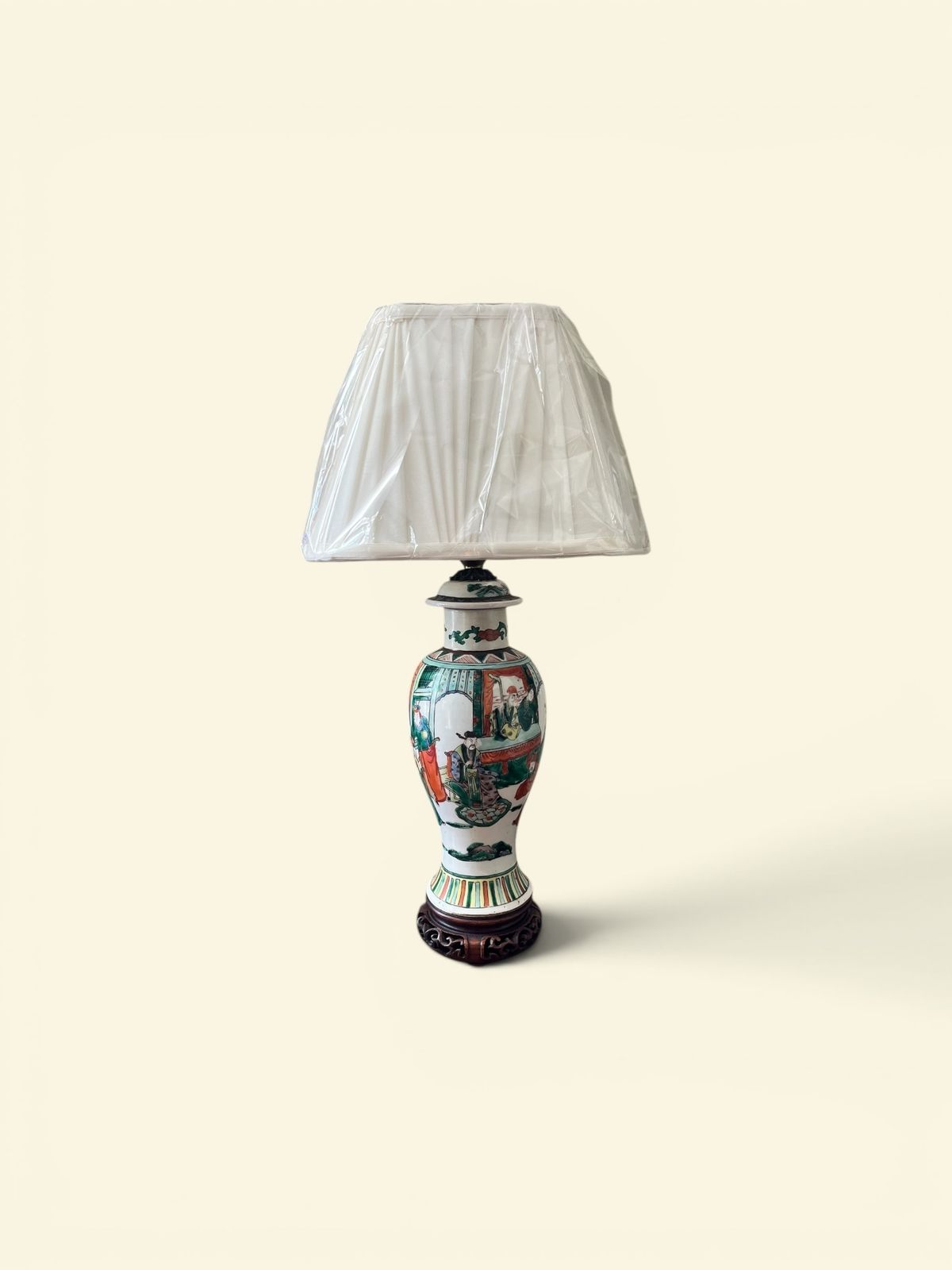 A Late 19th Century Chinese Famille Vert Coloured Lidded Vase Converted As A Lamp photo vinterior