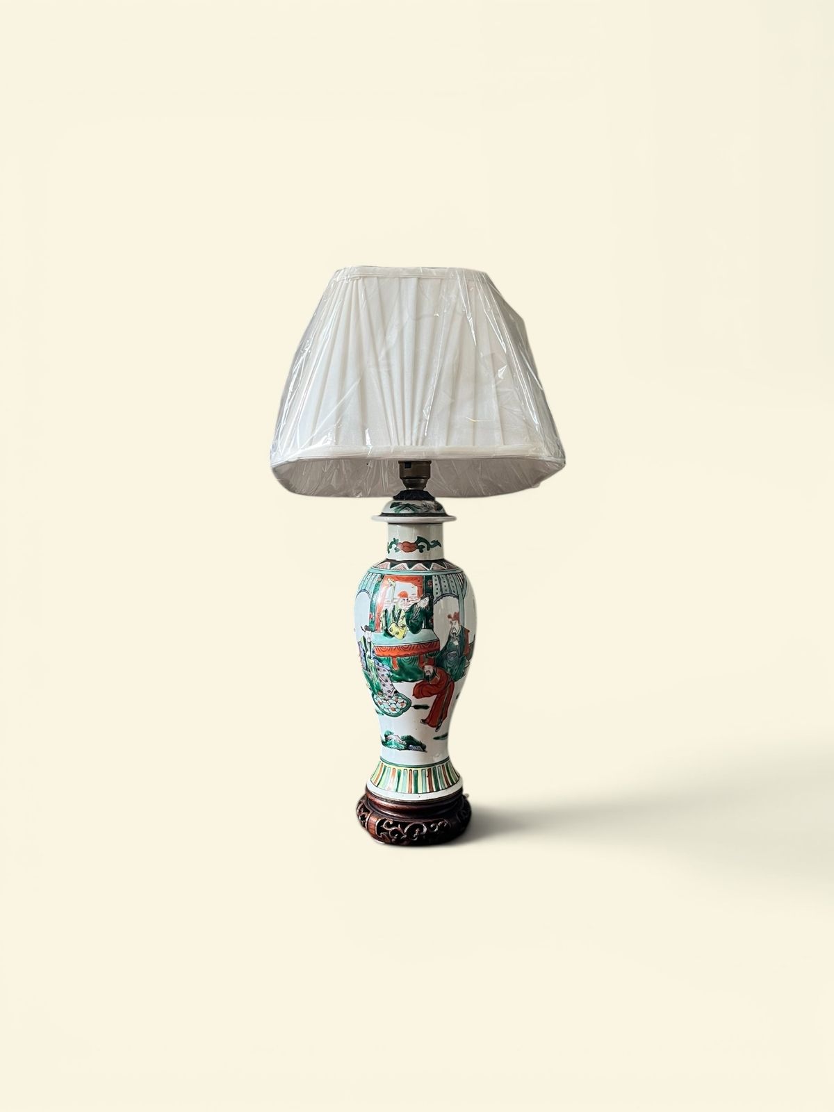 A Late 19th Century Chinese Famille Vert Coloured Lidded Vase Converted As A Lamp photo buy