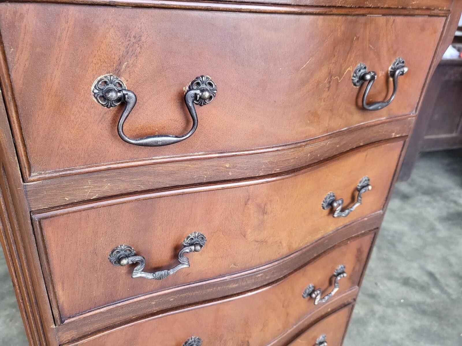 photo for sale Antique Repro Small Tall Slim Serpentine Chest Of 6 Drawers