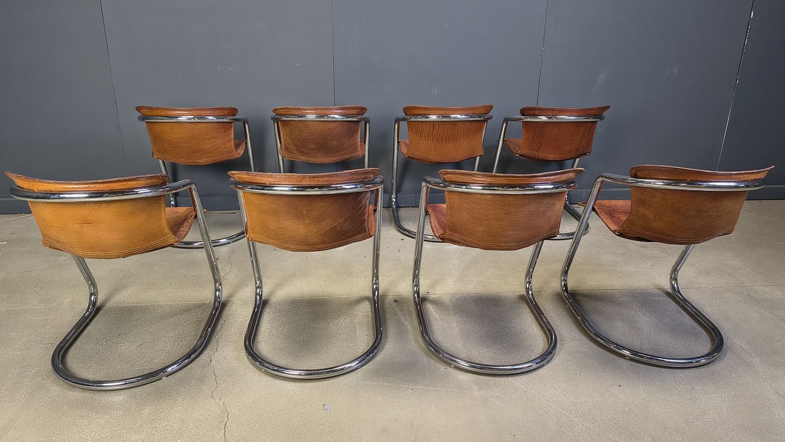 Vintage Leather And Chrome Dining Chairs By Willy Rizzo, 1970s   Set Of 8 photo 3000.0