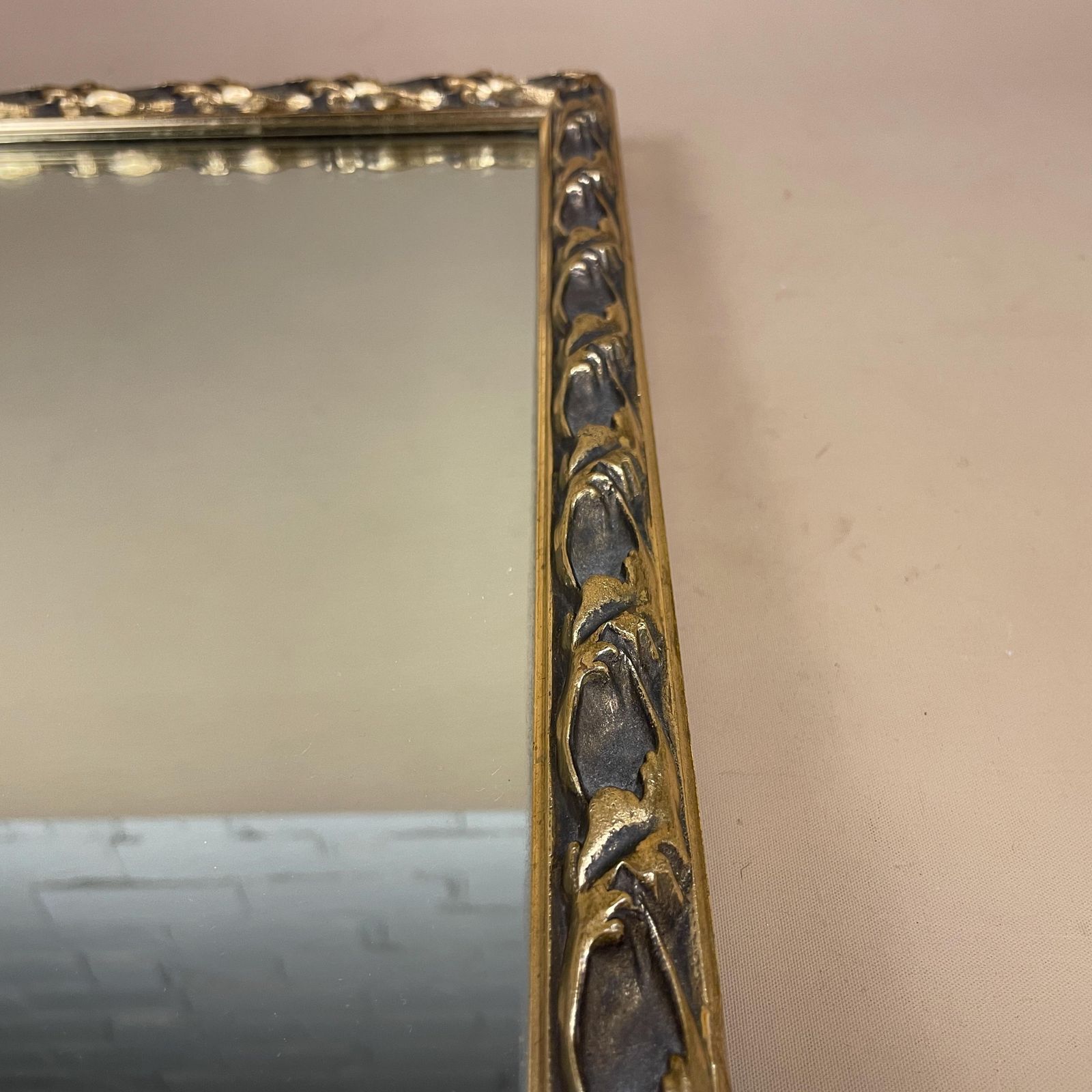 119.0 Vintage Freestanding Mirror Gold Gilt Wood Frame Portrait Dressing Room Tabletop Ornate Gilded Bedroom Vanity Decorative Rectangle Wooden photo