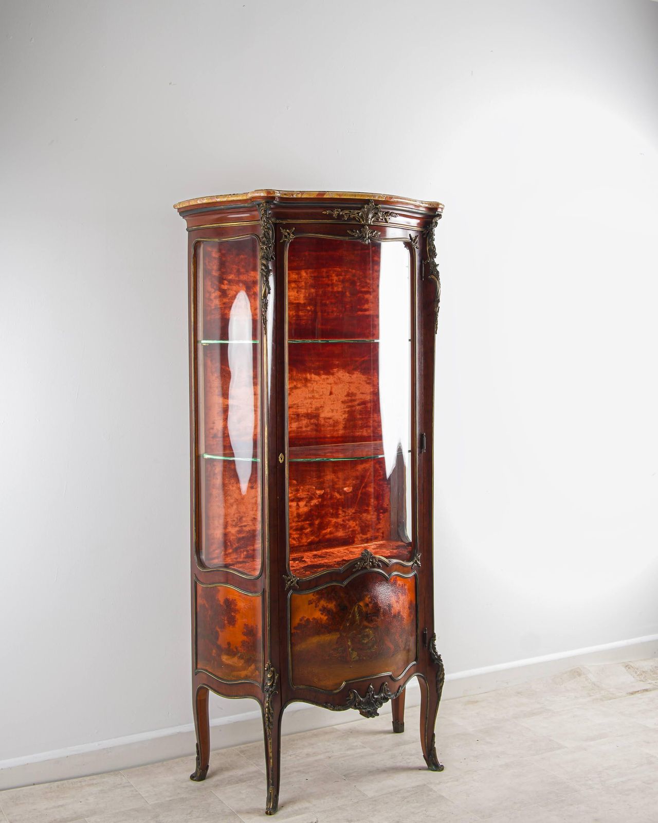 19th Century Vernis Martin Vitrine Cabinet With Marble Top & Ormolu   In The Manner Of François Linke photo for sale