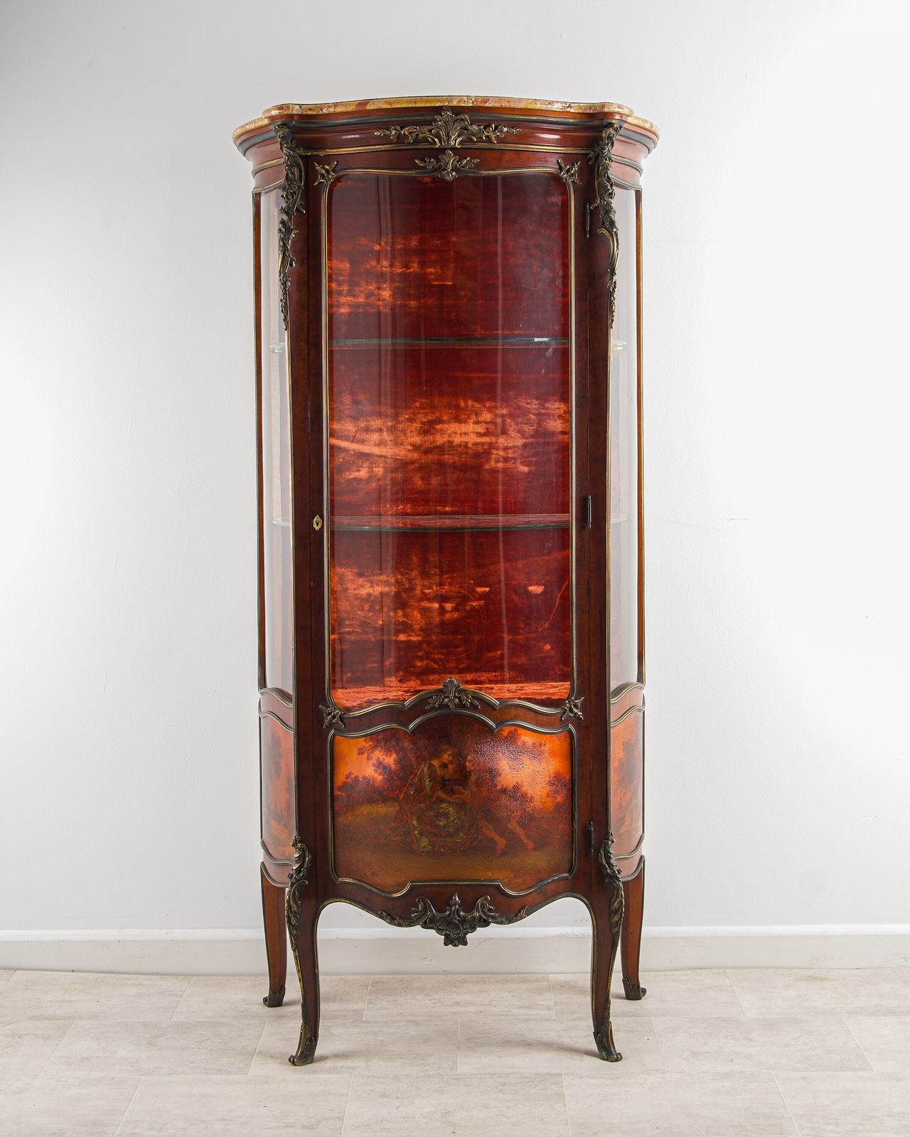 19th Century Vernis Martin Vitrine Cabinet With Marble Top & Ormolu   In The Manner Of François Linke