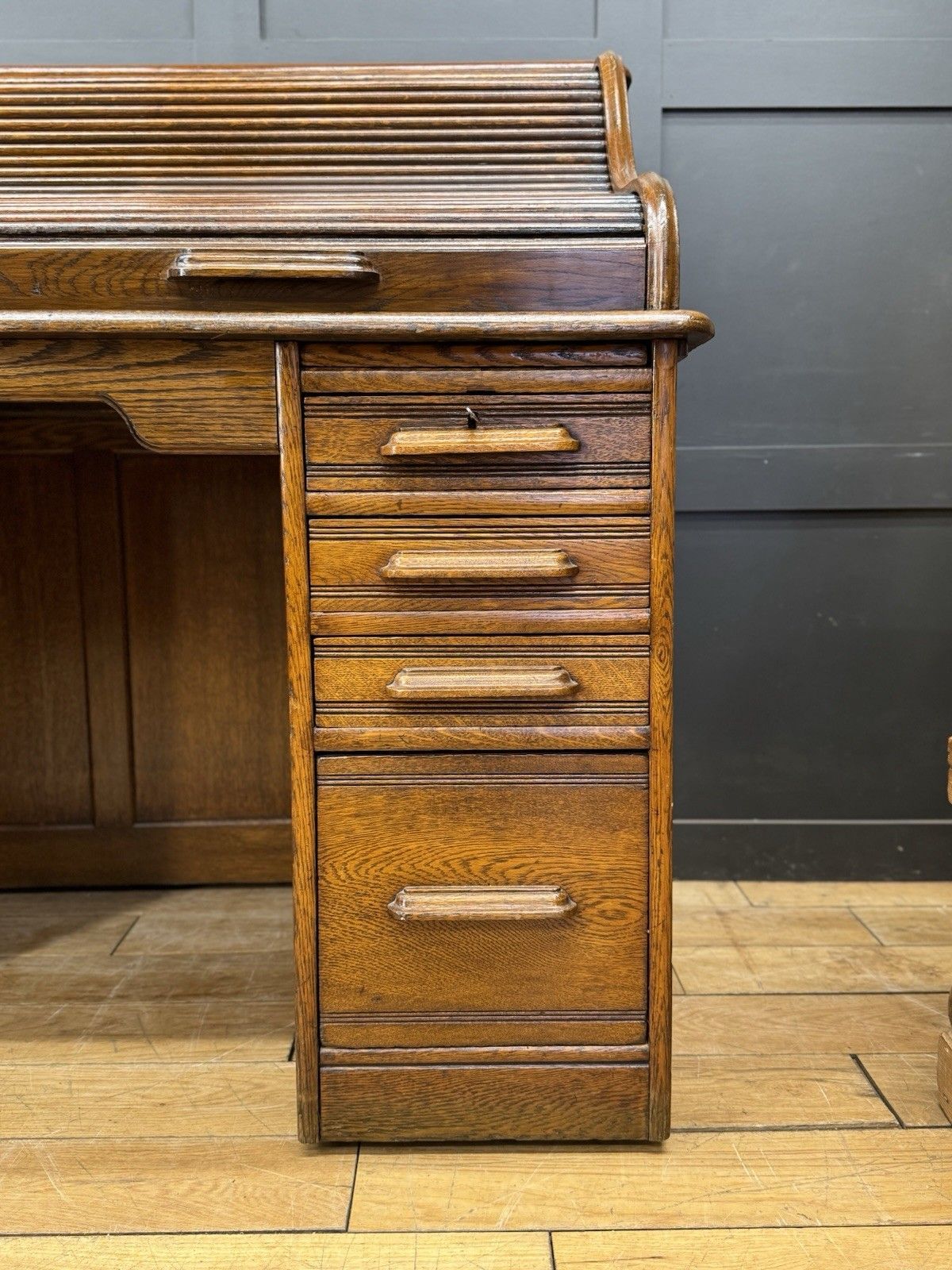Edwardian Oak Roll Top Pedestal Desk Writing Desk With Fitted Interior photo Furniture