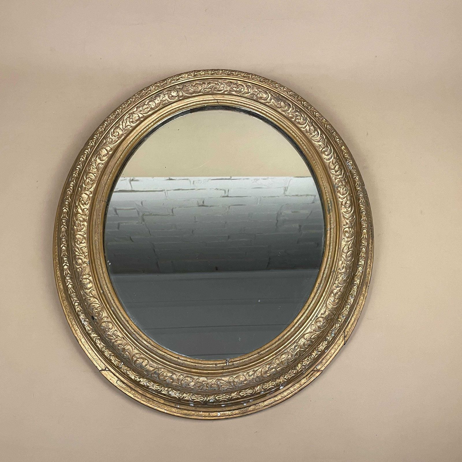 Oval Gold Wood Mirror Ornate Gold Gilt Painted Portrait Wall Mirror Regency Hallway Entry Wooden Frame Antique Style