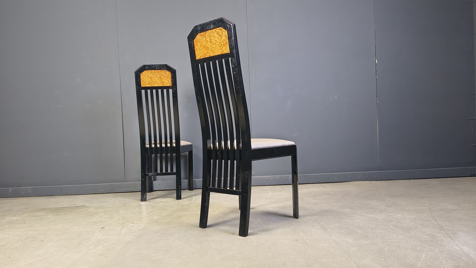 Vintage Burl Wood And Lacquer Dining Chairs, 1980s photo 850.0