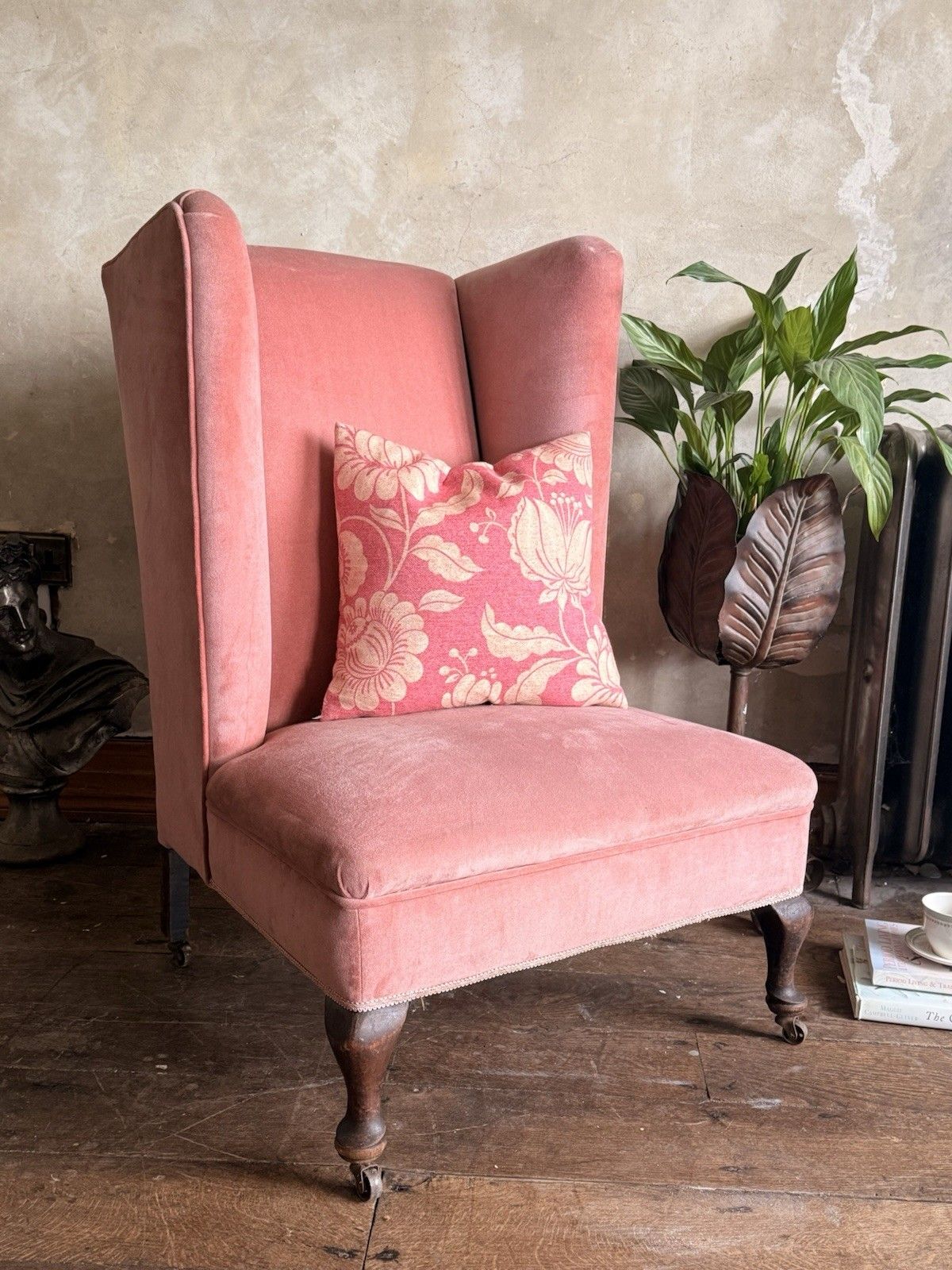 Rare Antique Mahogany (Horse Hair) Lady's Small Rose Pink High Wingback Chair photo Furniture