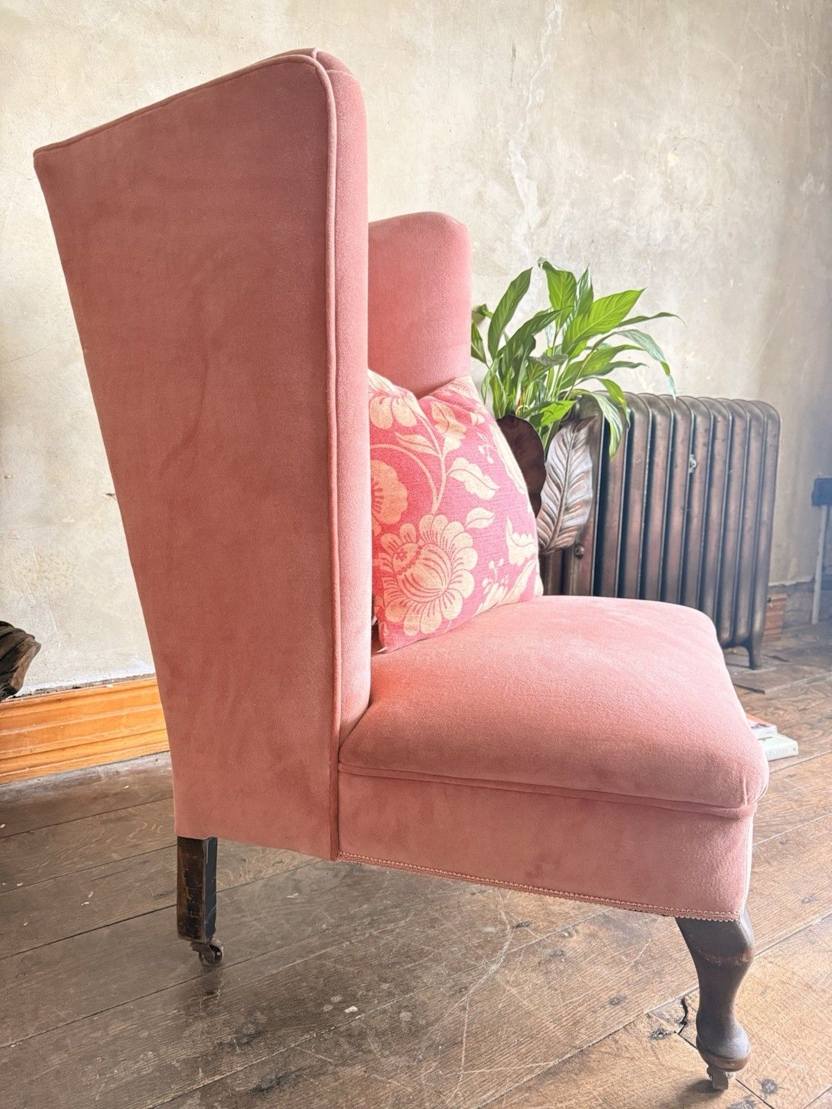 Rare Antique Mahogany (Horse Hair) Lady's Small Rose Pink High Wingback Chair photo 499.0