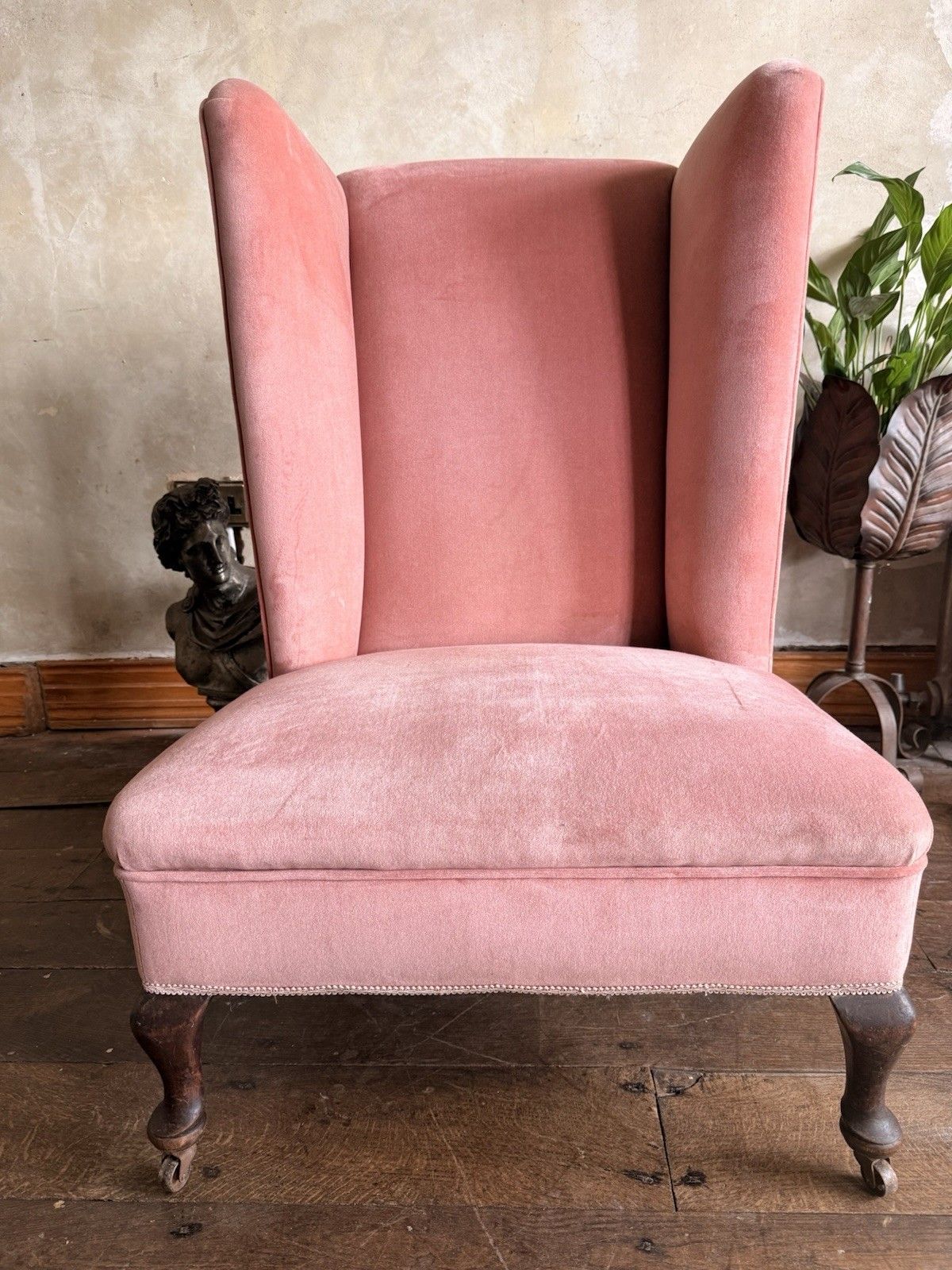 Rare Antique Mahogany (Horse Hair) Lady's Small Rose Pink High Wingback Chair photo buy