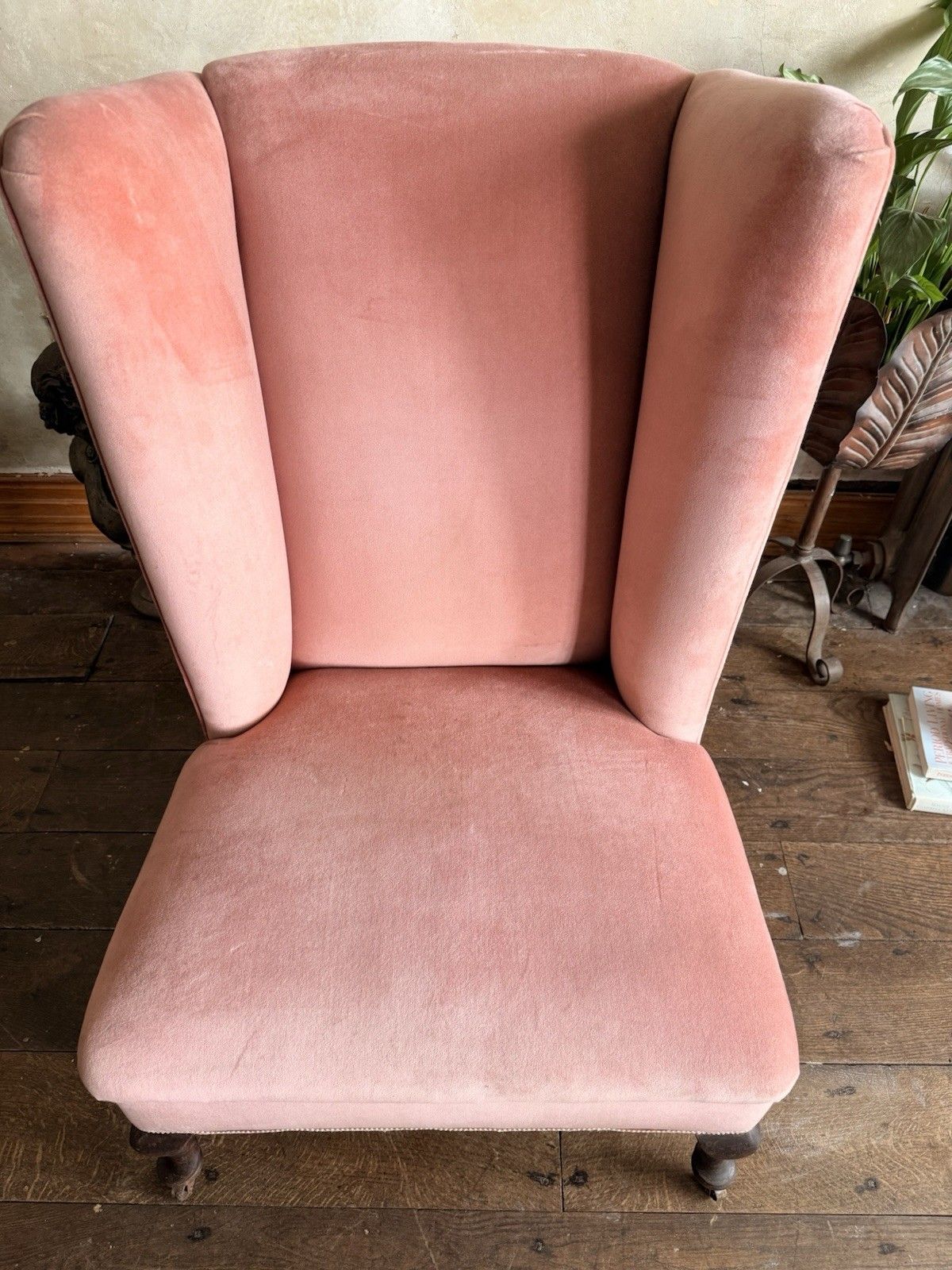 Rare Antique Mahogany (Horse Hair) Lady's Small Rose Pink High Wingback Chair photo vintage