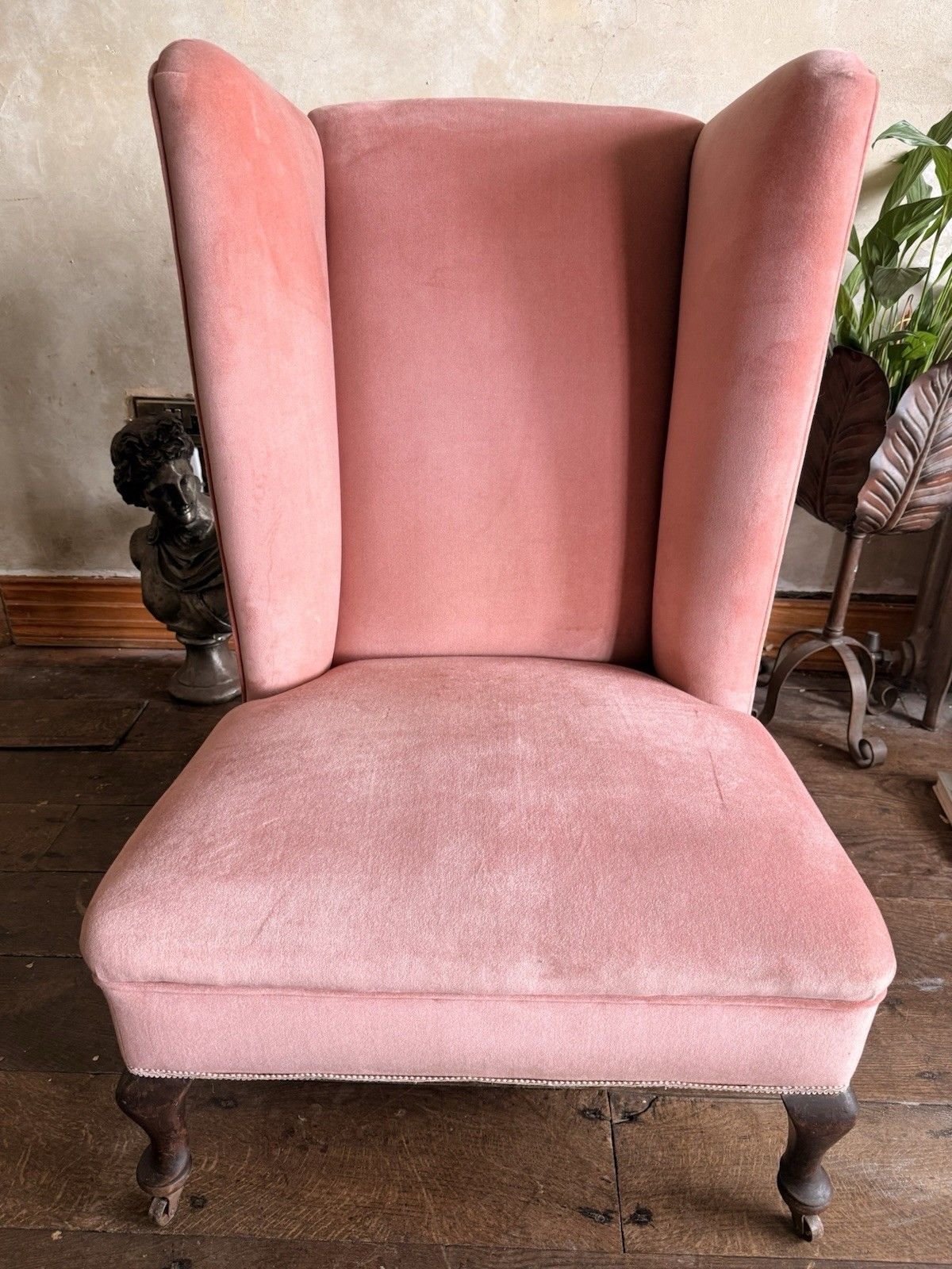 photo for sale Rare Antique Mahogany (Horse Hair) Lady's Small Rose Pink High Wingback Chair
