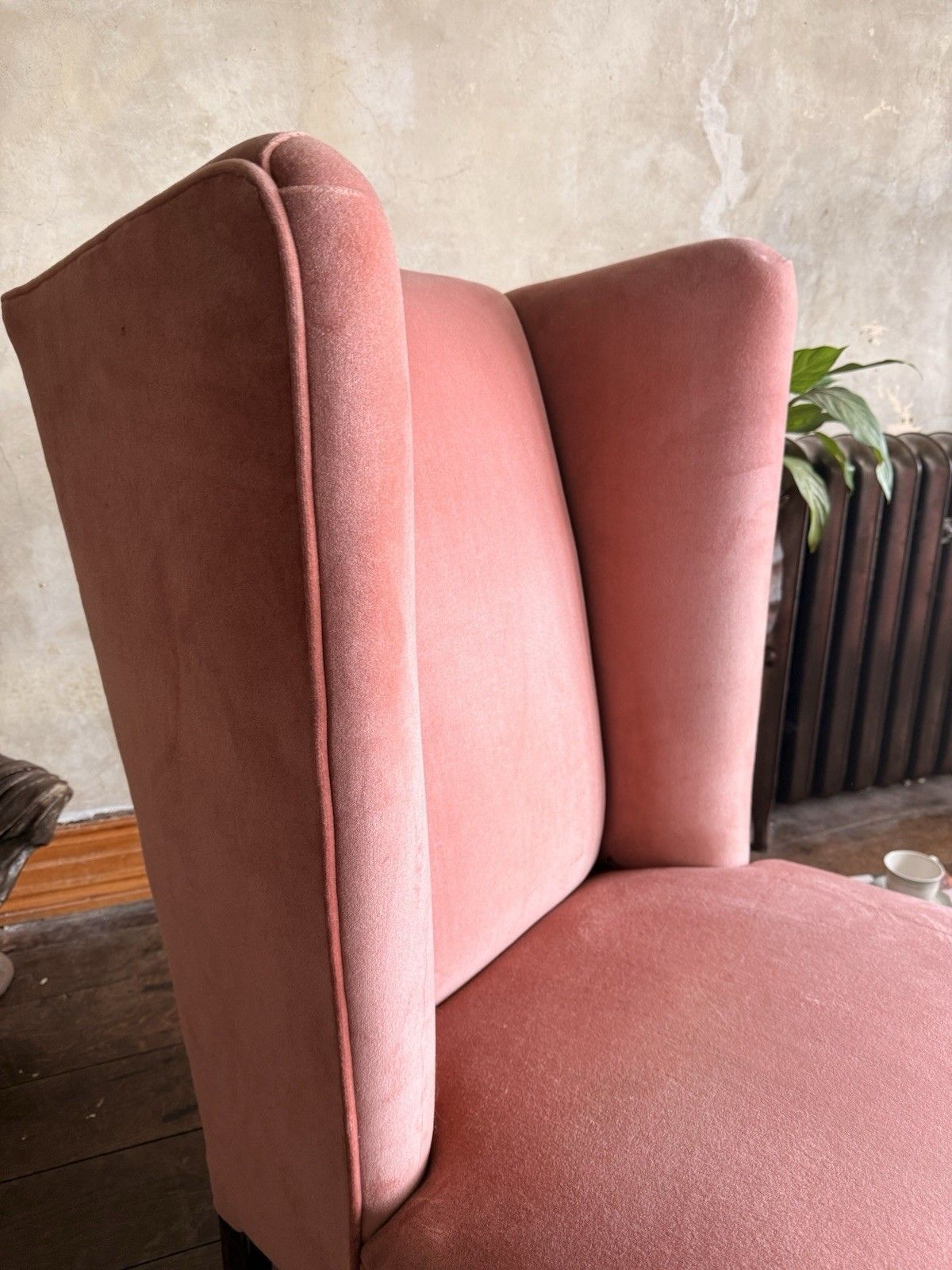 Furniture Rare Antique Mahogany (Horse Hair) Lady's Small Rose Pink High Wingback Chair photo
