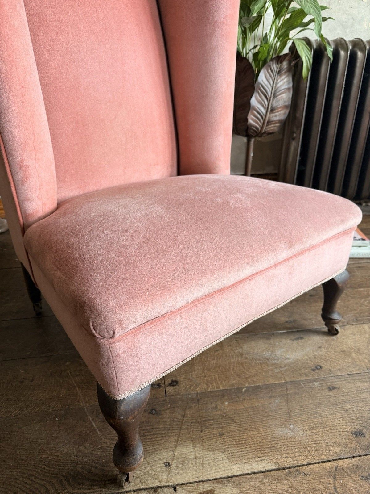 photo buy Rare Antique Mahogany (Horse Hair) Lady's Small Rose Pink High Wingback Chair