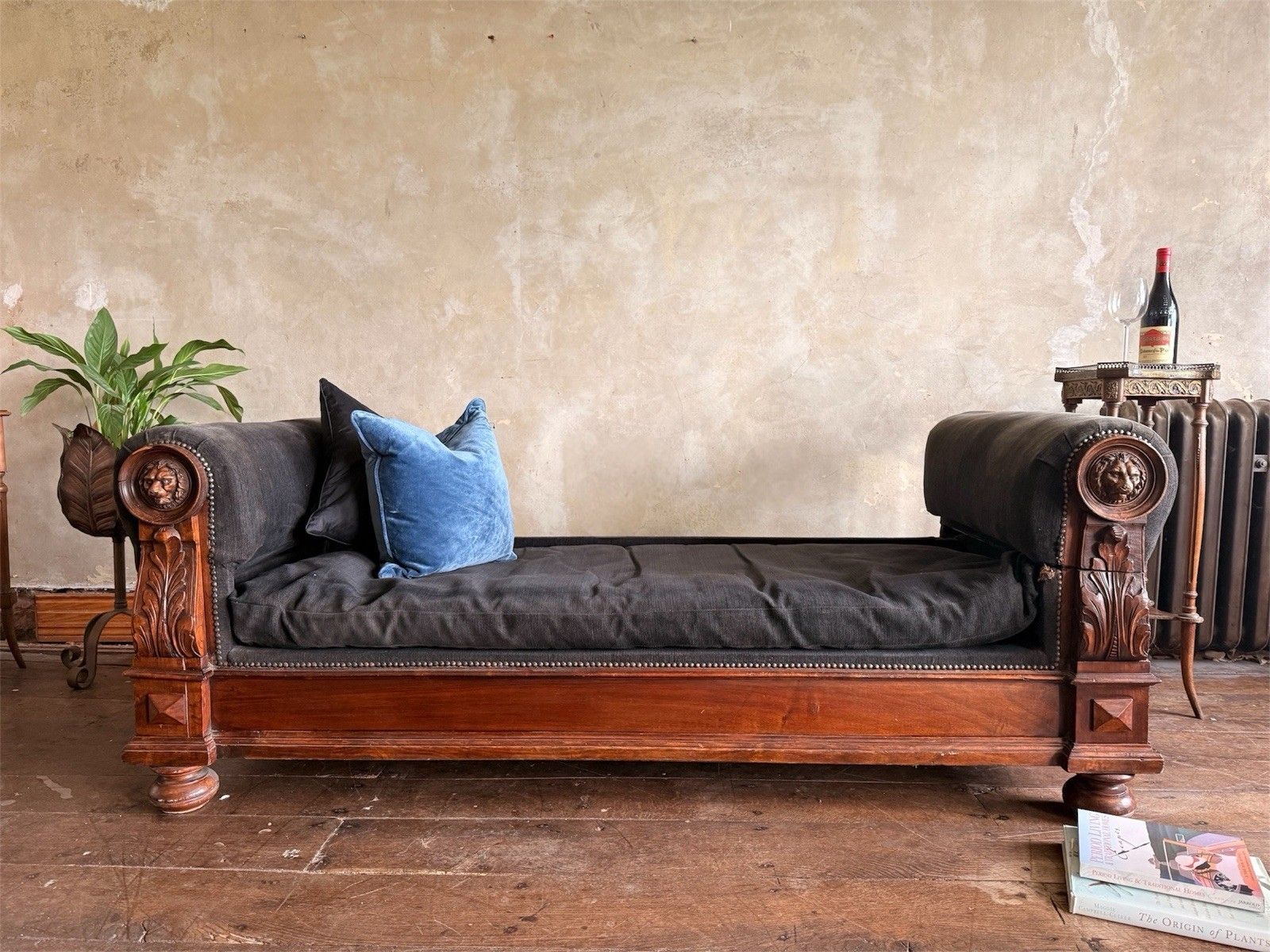 Rare Grey Black Antique Drop End Window Seat Daybed Chaise Longue Sofa 1880 C