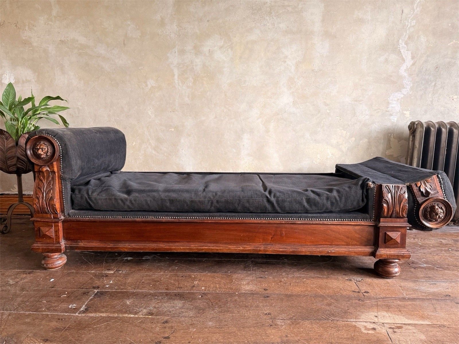 Rare Grey Black Antique Drop End Window Seat Daybed Chaise Longue Sofa 1880 C photo vinterior