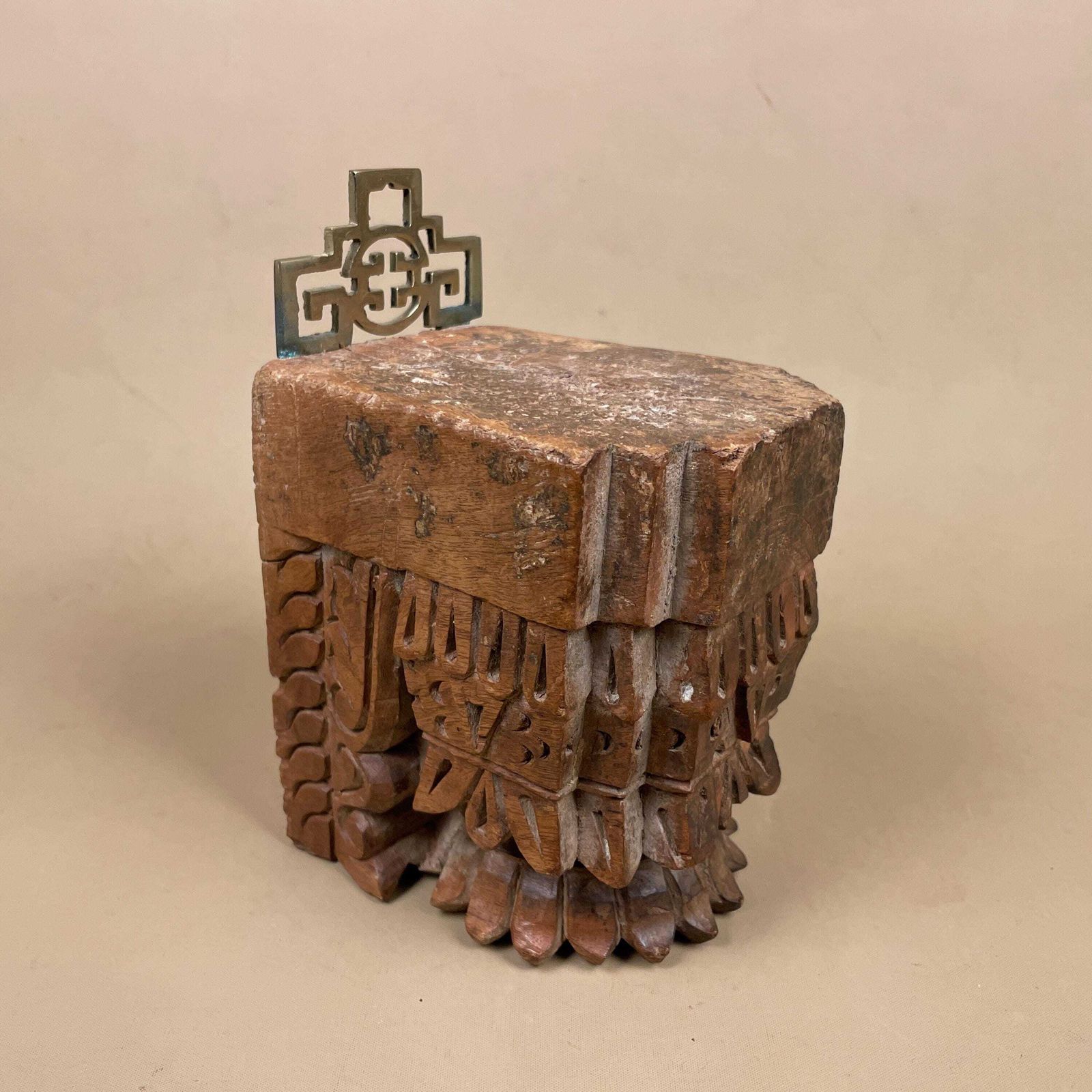 Carved Wood Temple Block Oriental Sculpture Wall Bracket Architectural Asian Chinese Style Handmade Decorative photo for sale