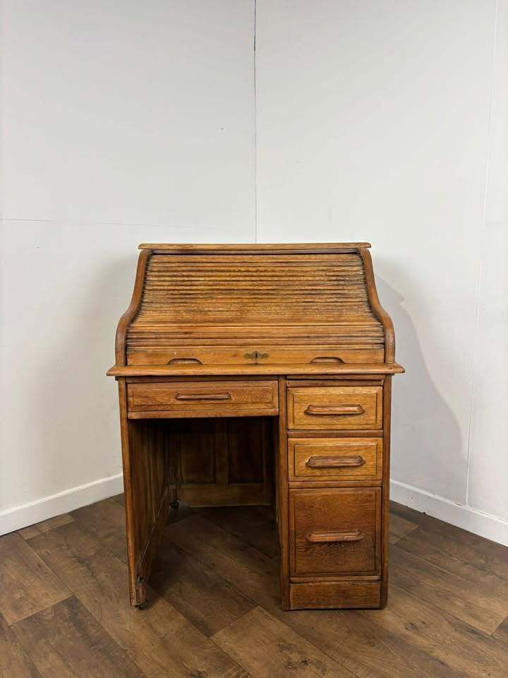 photo buy Edwardian Oak Small Roll Top Desk