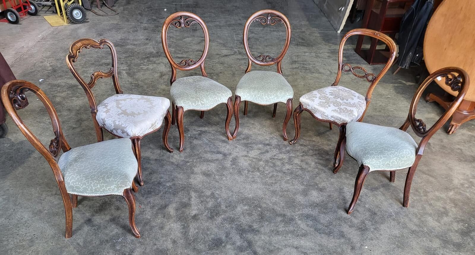 Six Mix Antique Edwardian Balloon Back Dining Chairs Cabriole Legs