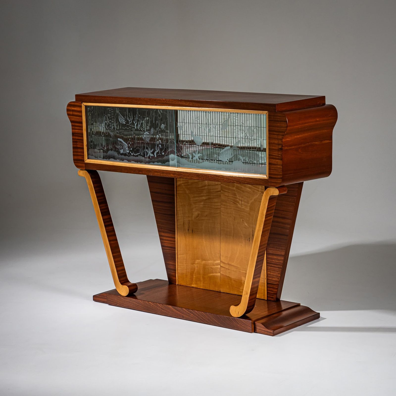 Bar Cabinet With Etched Underwater Scene, Italy, Mid 20th Century photo furniture