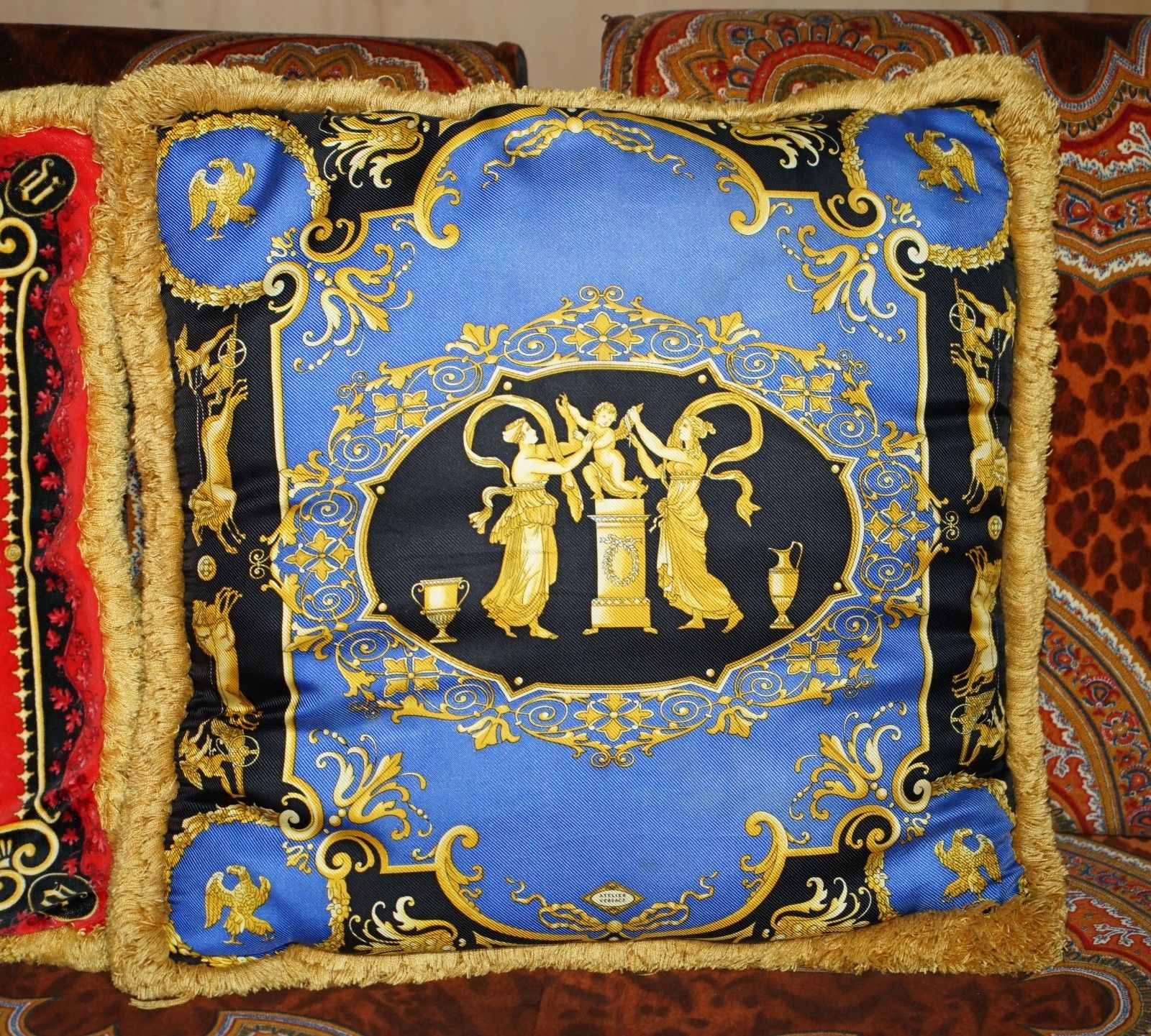 Three Rrp £2,250 Versace Italy 2003 Ilian Rachov Designed Silk Scatter Cushions photo buy