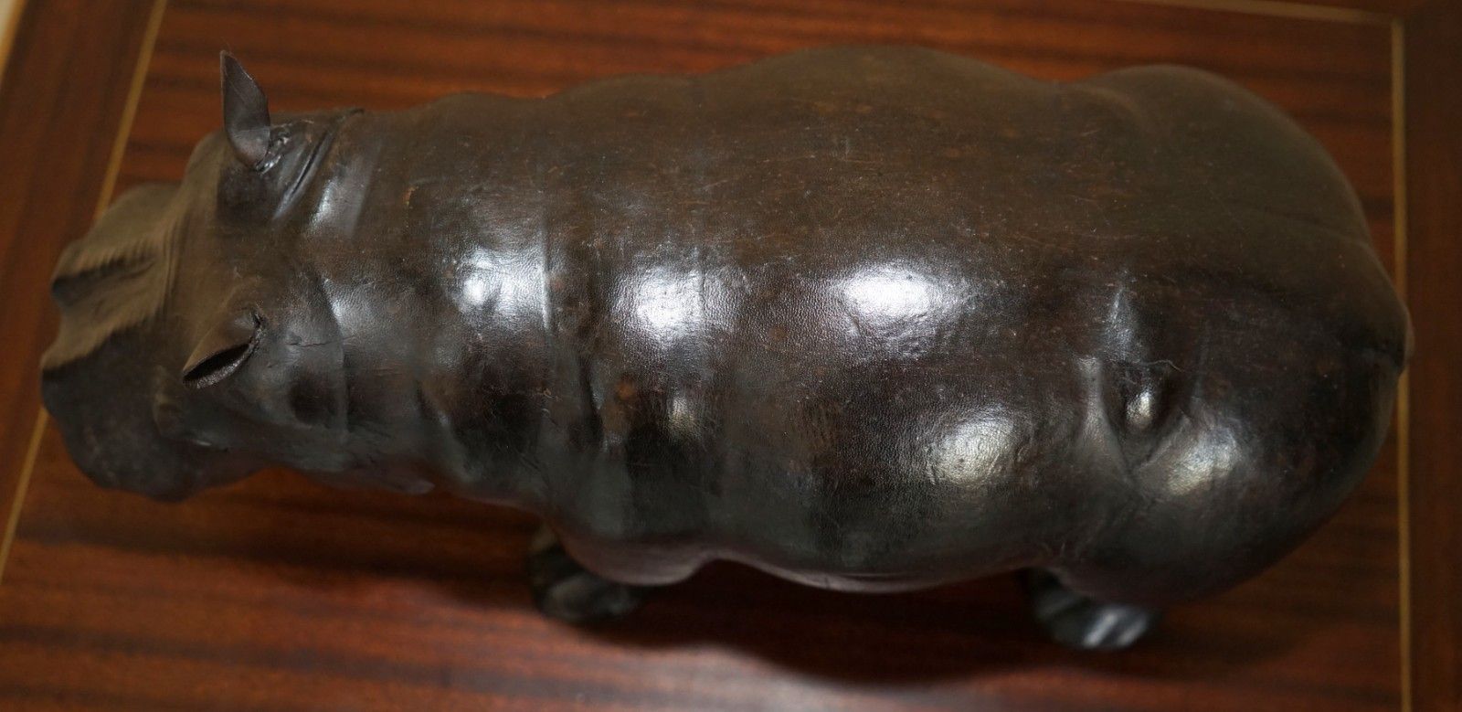 Lovely Liberty's London Omersa Brown Leather Hippopotamus Footstool Hippo photo vintage