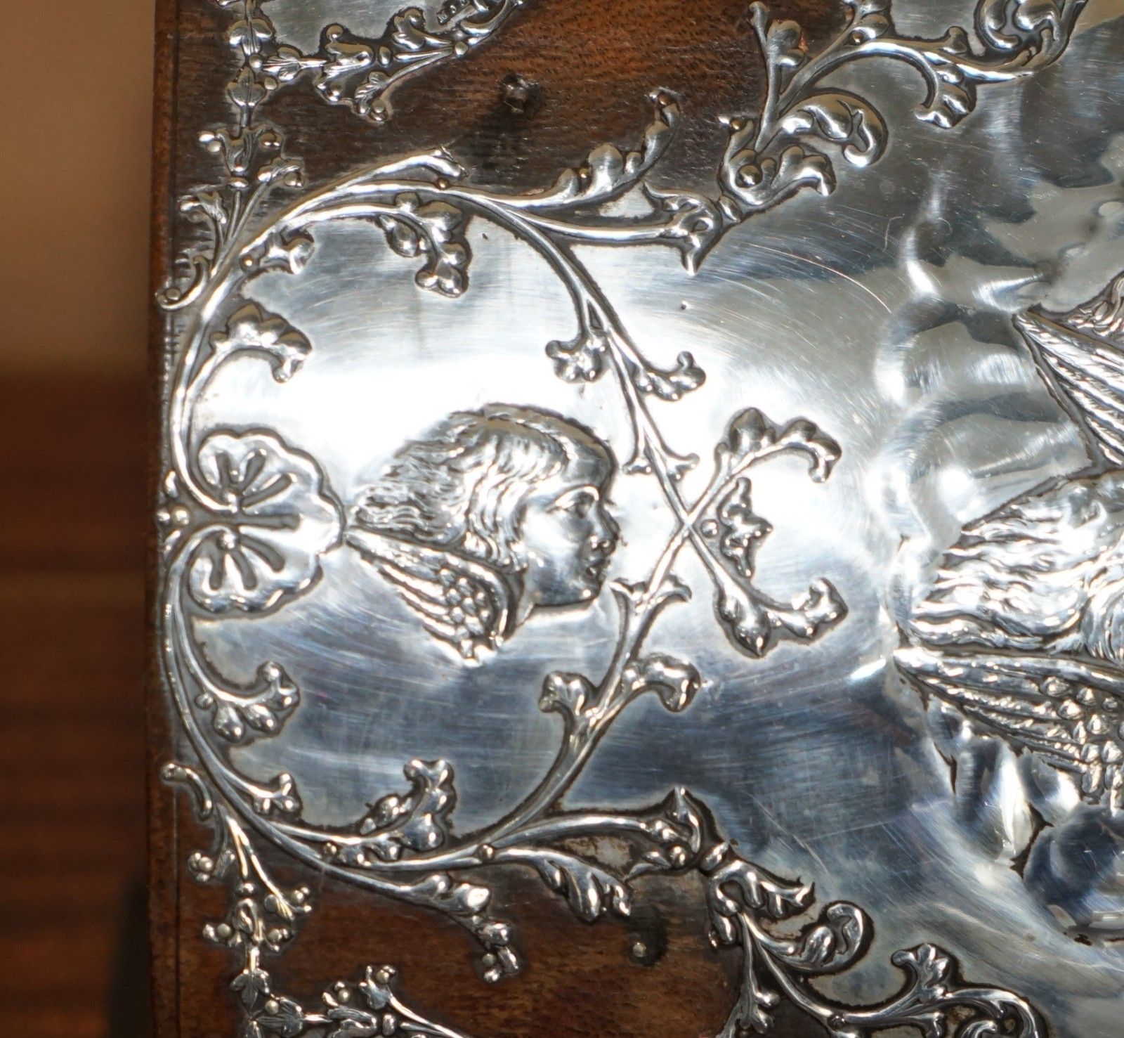 photo for sale 1901 Birmingham Made Matthew John Jessop Sterling Silver Cherub Stationery Box