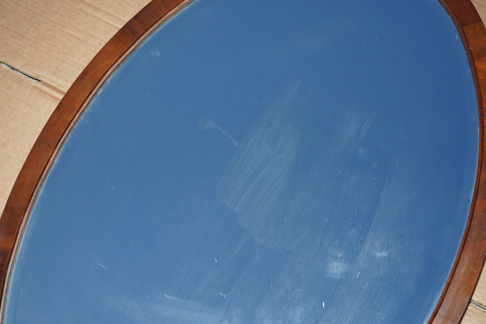 Sublime Antique Art Deco Mercury Plate Venetian Mahogany Framed Oval Mirror photo vinterior