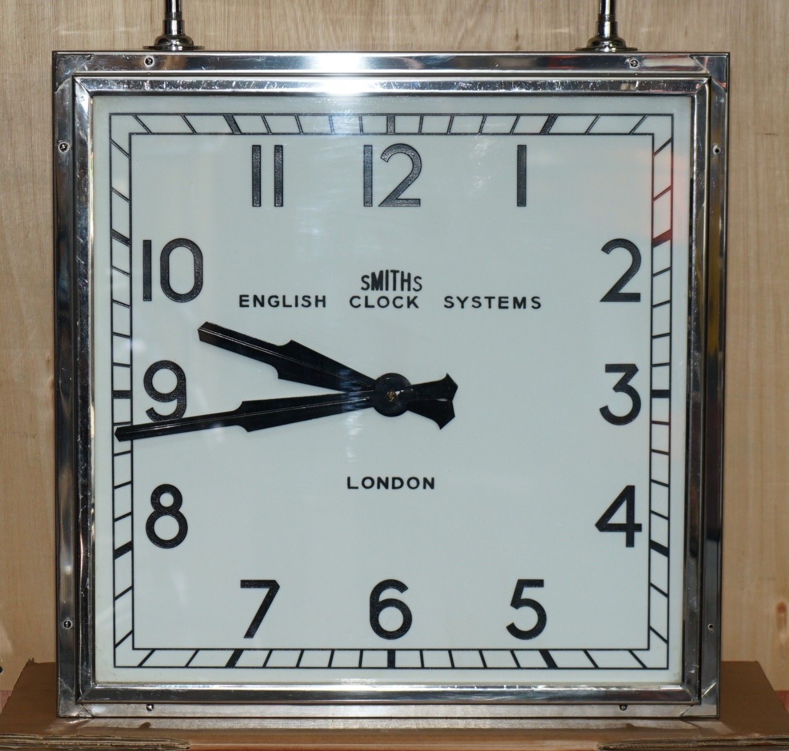 Huge 1920's Art Deco Chromium Plated Smiths Double Sided Ceiling Mounted Clock photo furniture