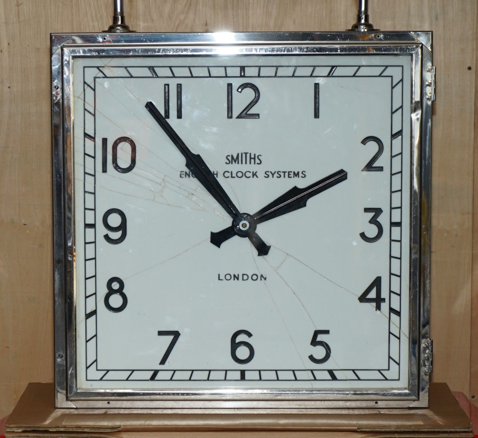 Home Decor Huge 1920's Art Deco Chromium Plated Smiths Double Sided Ceiling Mounted Clock photo