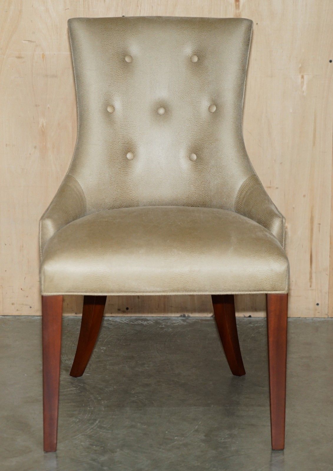 Eight Tim Gosling Designer Faux Shagreen Upholstered Suede Feel Dining Chairs photo for sale