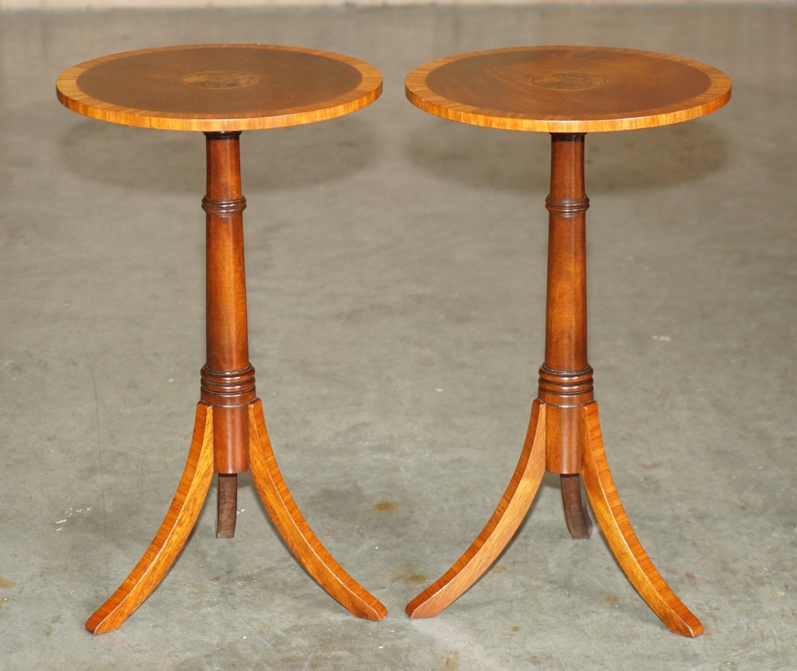 Pair Of Fully Restored Flamed Mahogany Pollard Oak Round Tripod Side End Tables photo furniture