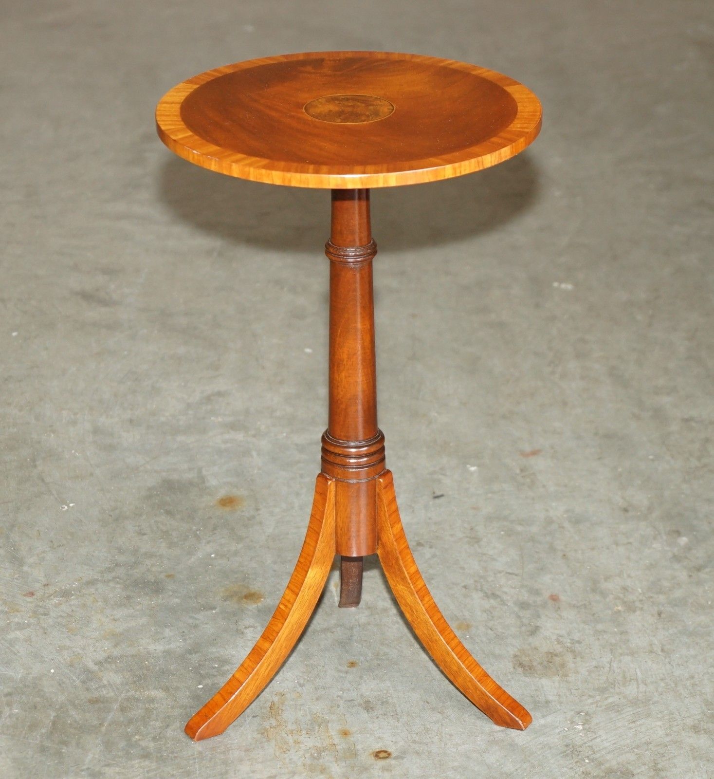 Pair Of Fully Restored Flamed Mahogany Pollard Oak Round Tripod Side End Tables photo for sale