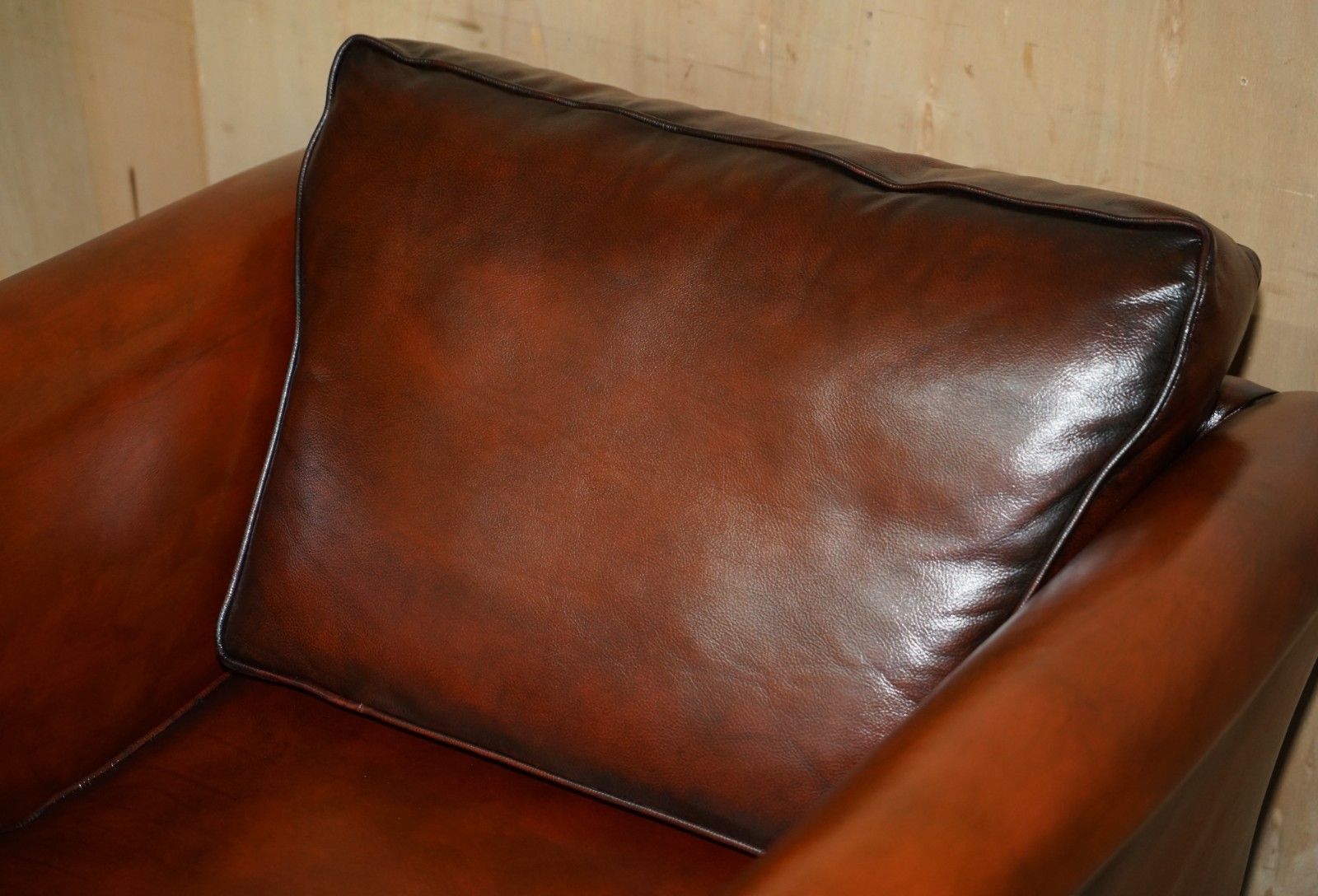 Fully Restored Victorian Style Brown Leather Armchair With English Brass Castors photo for sale
