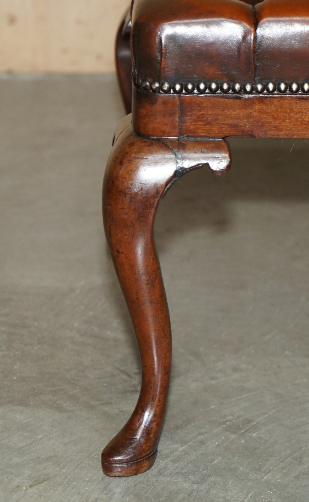 Restored Antique Victorian Mahogany Brown Leather Chesterfield Tufted Footstool photo Furniture