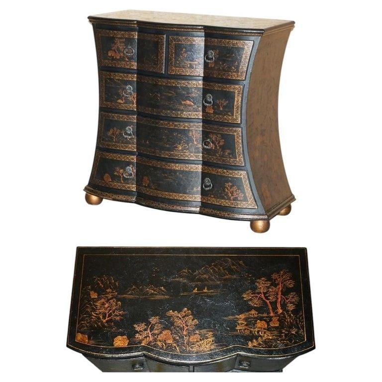Sublime Antique Style Chinese Chinoiserie Painted & Lacquered Chest Of Drawers