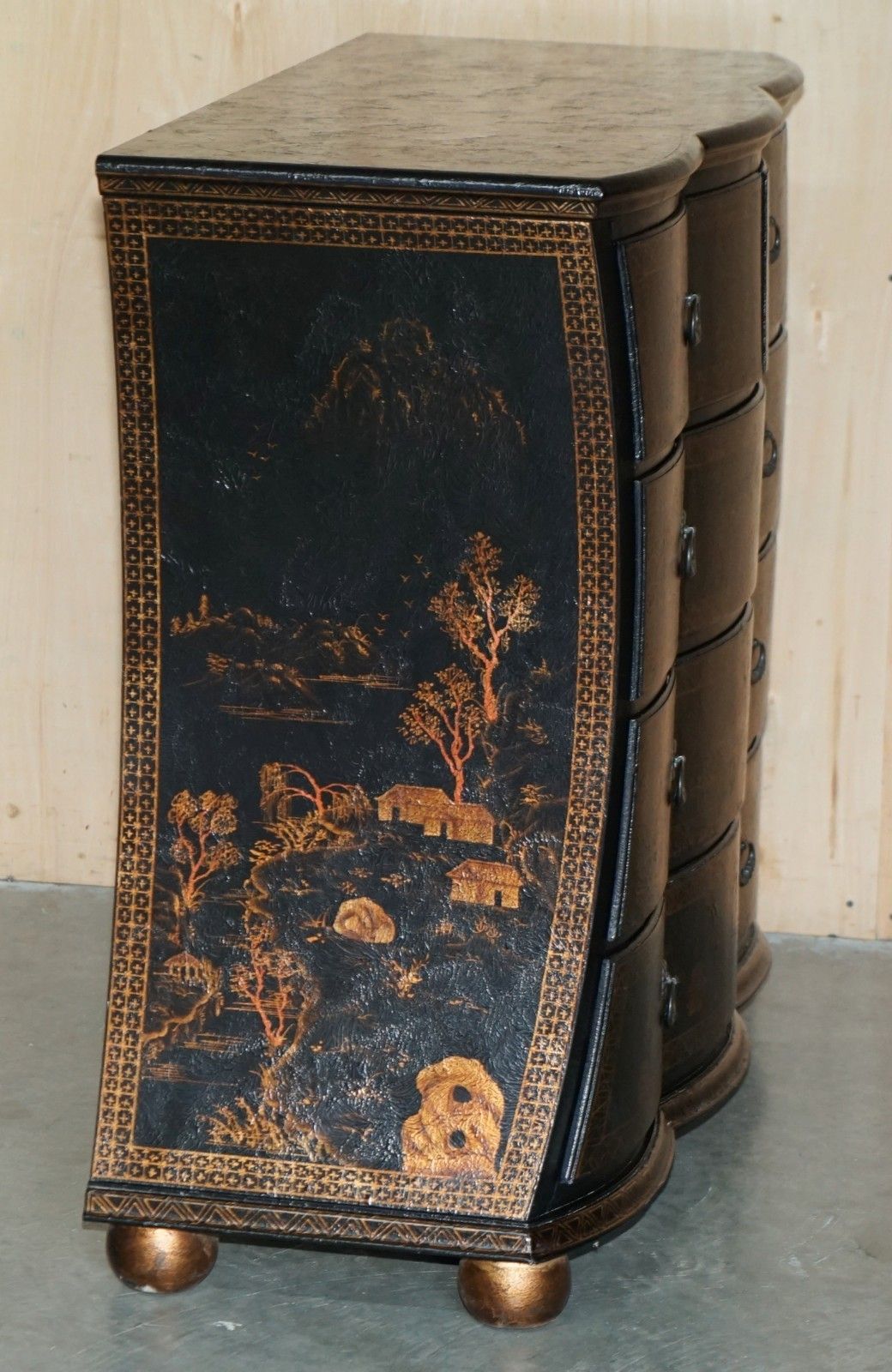Furniture Sublime Antique Style Chinese Chinoiserie Painted & Lacquered Chest Of Drawers photo