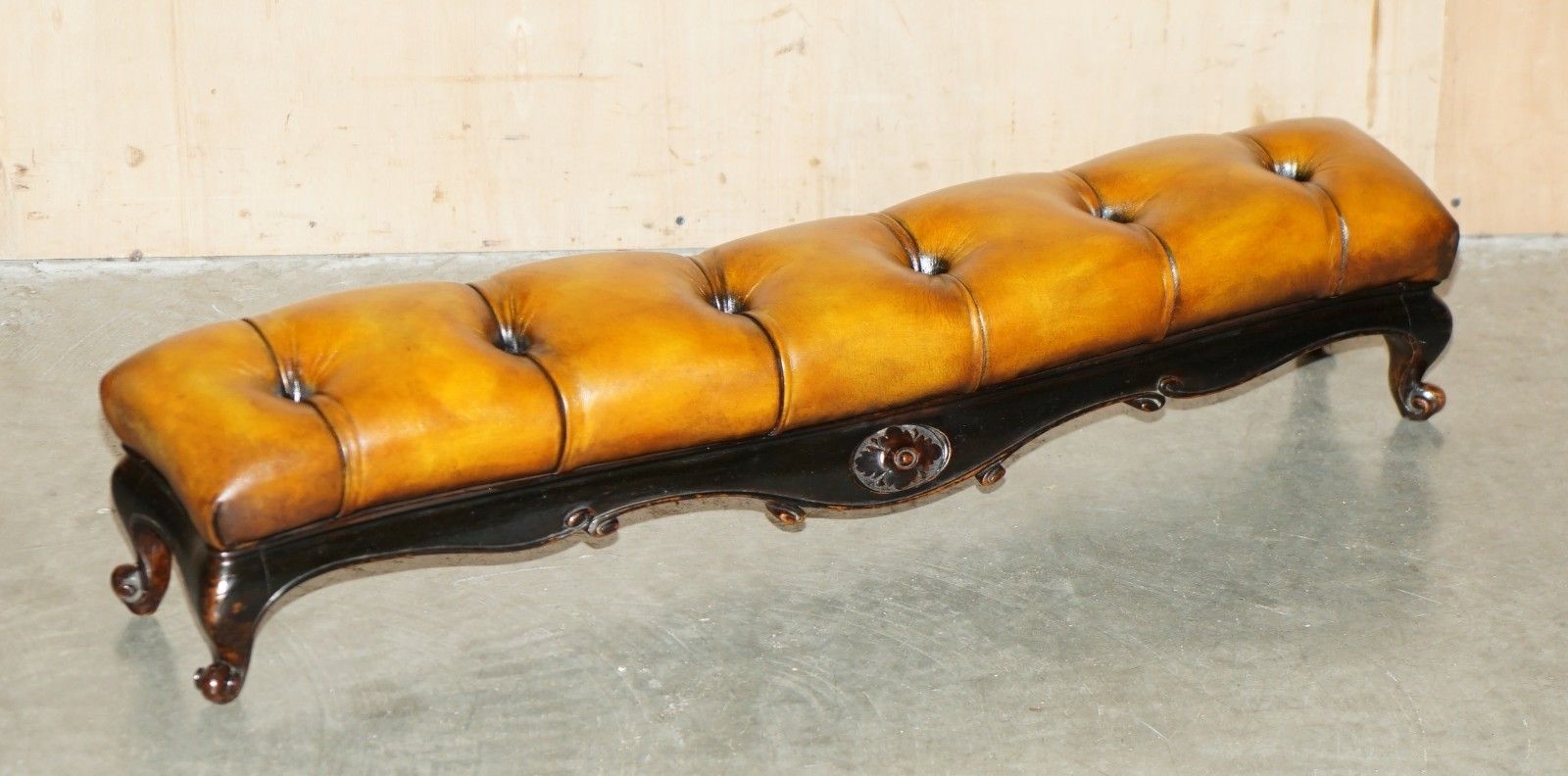 97.5cm Victorian Chesterfield Brown Leather Club Fender Log Burner Footstool photo furniture