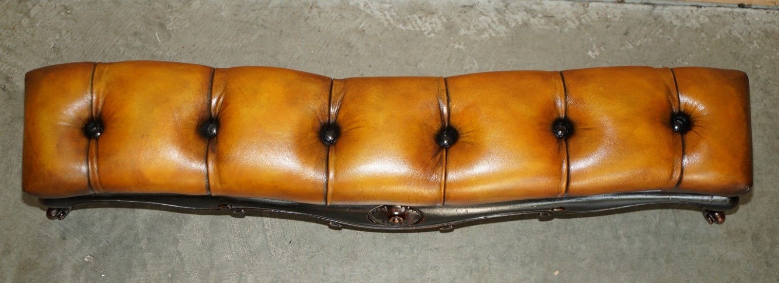 97.5cm Victorian Chesterfield Brown Leather Club Fender Log Burner Footstool photo Furniture